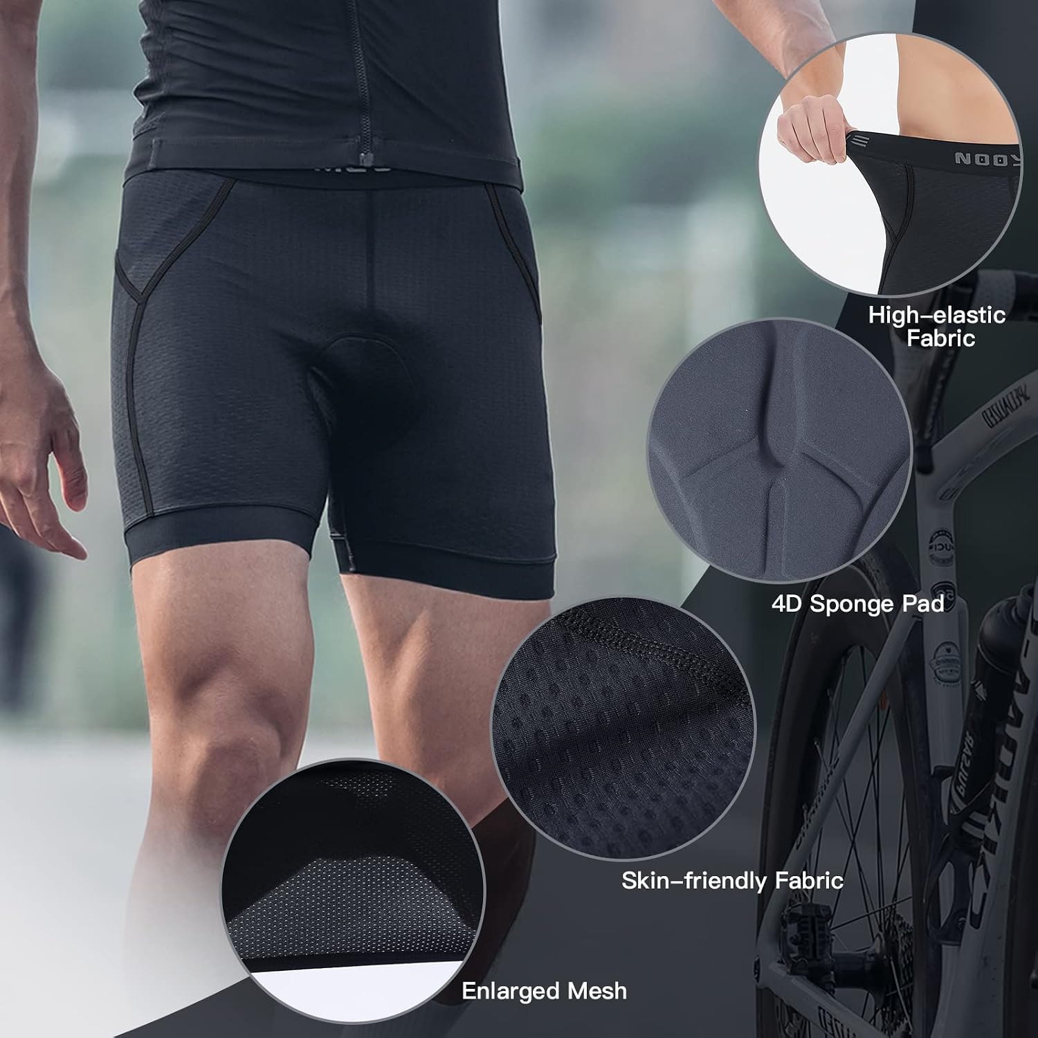 Detalle de NOOYME Herren Radunterhose mit Sitzpolster 4D – schnelltrocknende, atmungsaktive Radlerhose