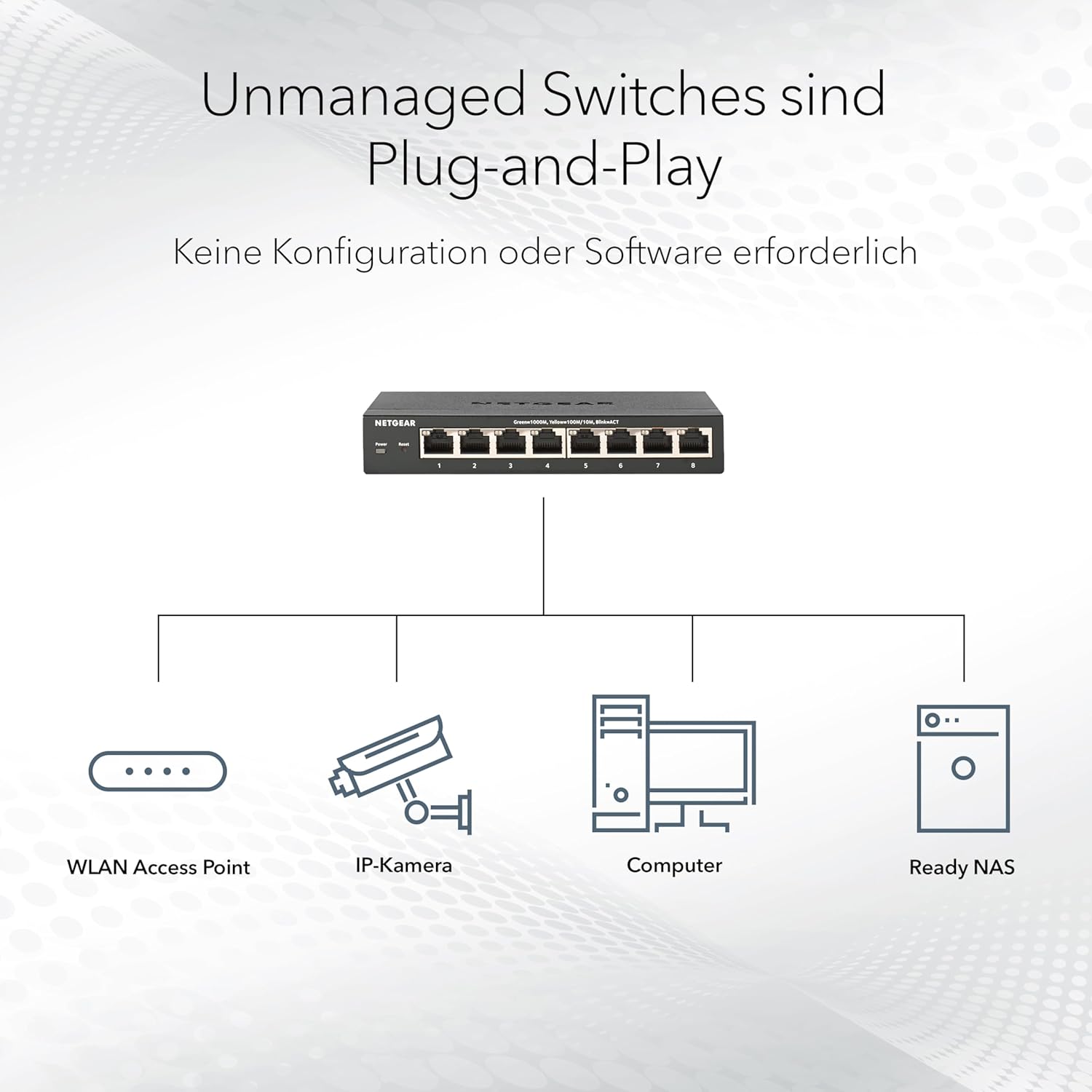 Detalle de NETGEAR GS305P switch Ethernet unmanaged PoE+ a 5 porte (4 PoE+ fino a 63 W)