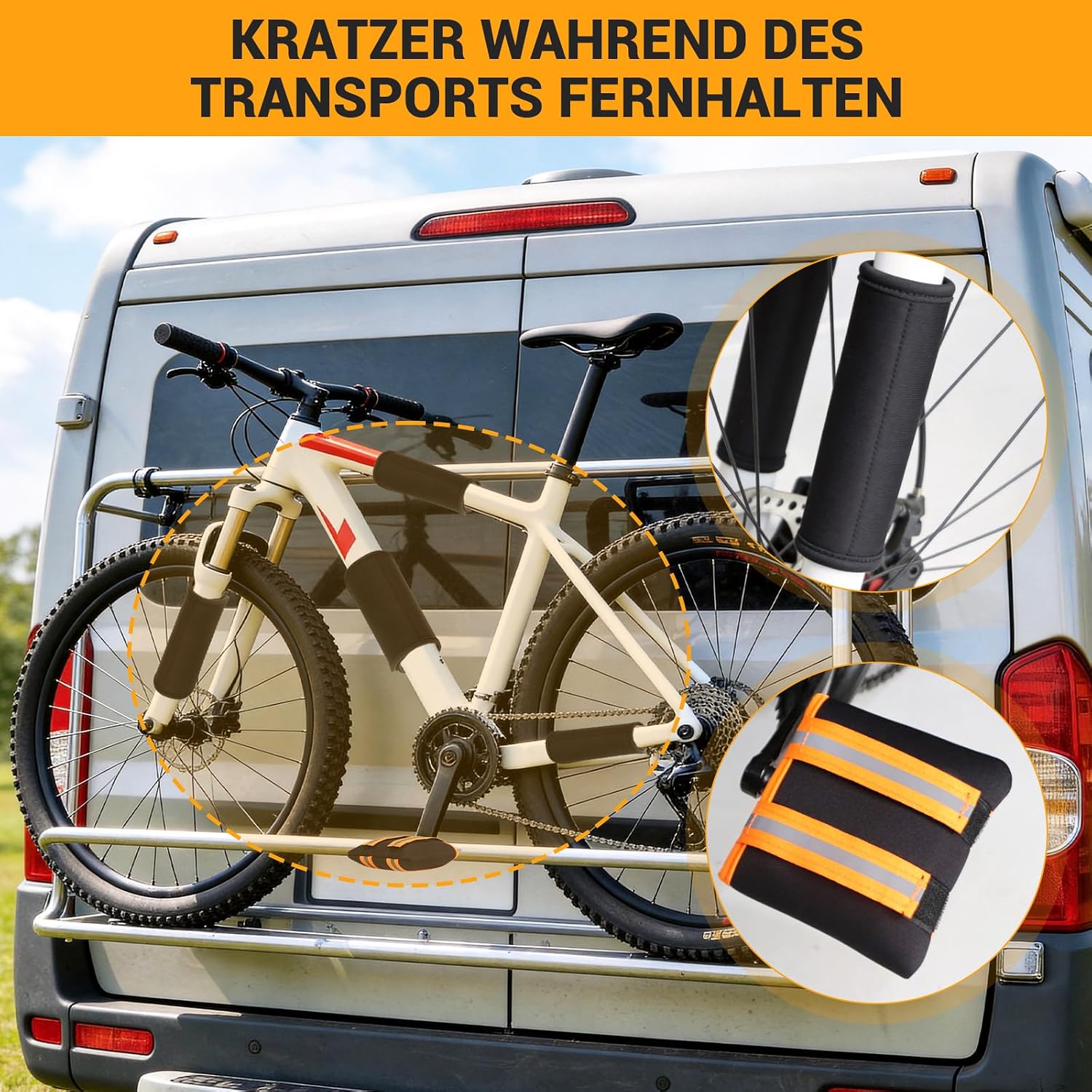 Detalle de CLOPAE Rahmenschutz Fahrrad Set – 4 Rahmenschützer (S/M/L) + 2 Pedalschützer, für 5–28 cm Rahmenumfänge, inkl. Reflektoren