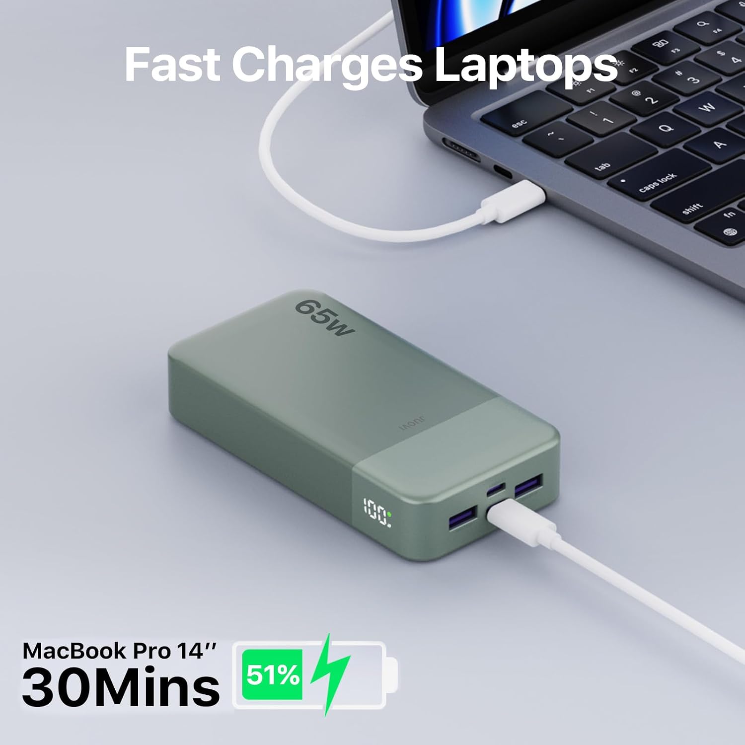 Detalle de JUOVI 65W Power Bank Fast Charging (20000mAh) – 65W laptop charger with USB‑C & USB‑A ports