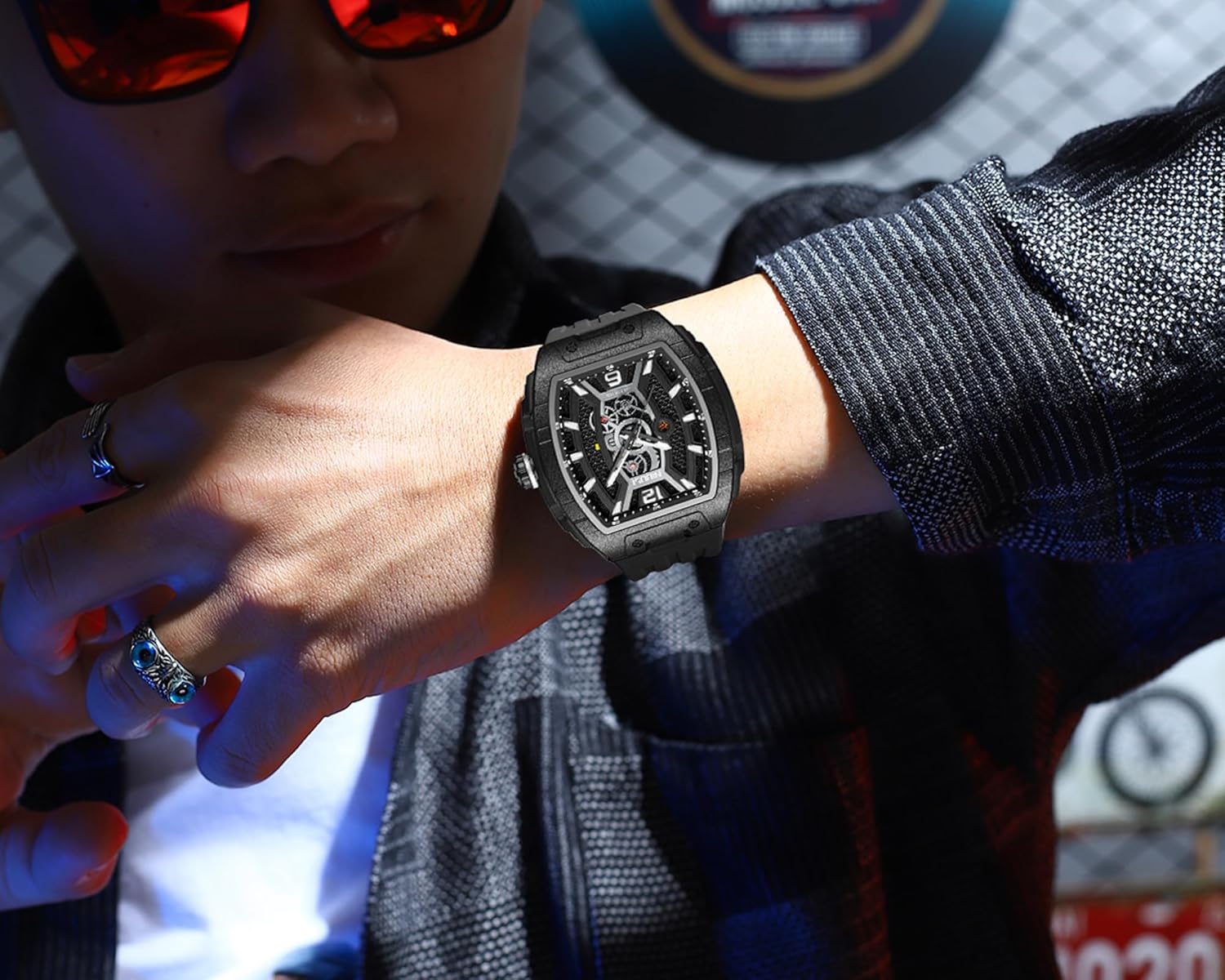 Thumbnail 5 de NIBOSI Orologio da polso uomo quadrato impermeabile digitale analogico al quarzo in silicone