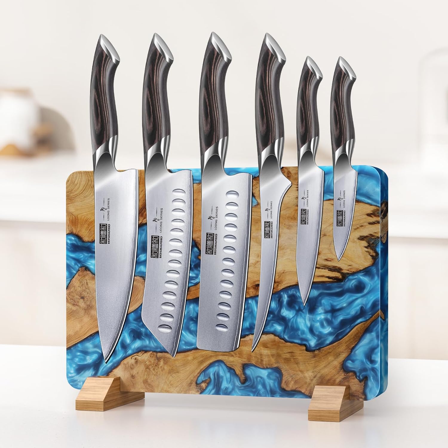 Thumbnail 6 de HOSHANHO Resin Magnetic Knife Block: Double-Sided, Thick Acacia Wood Organizer
