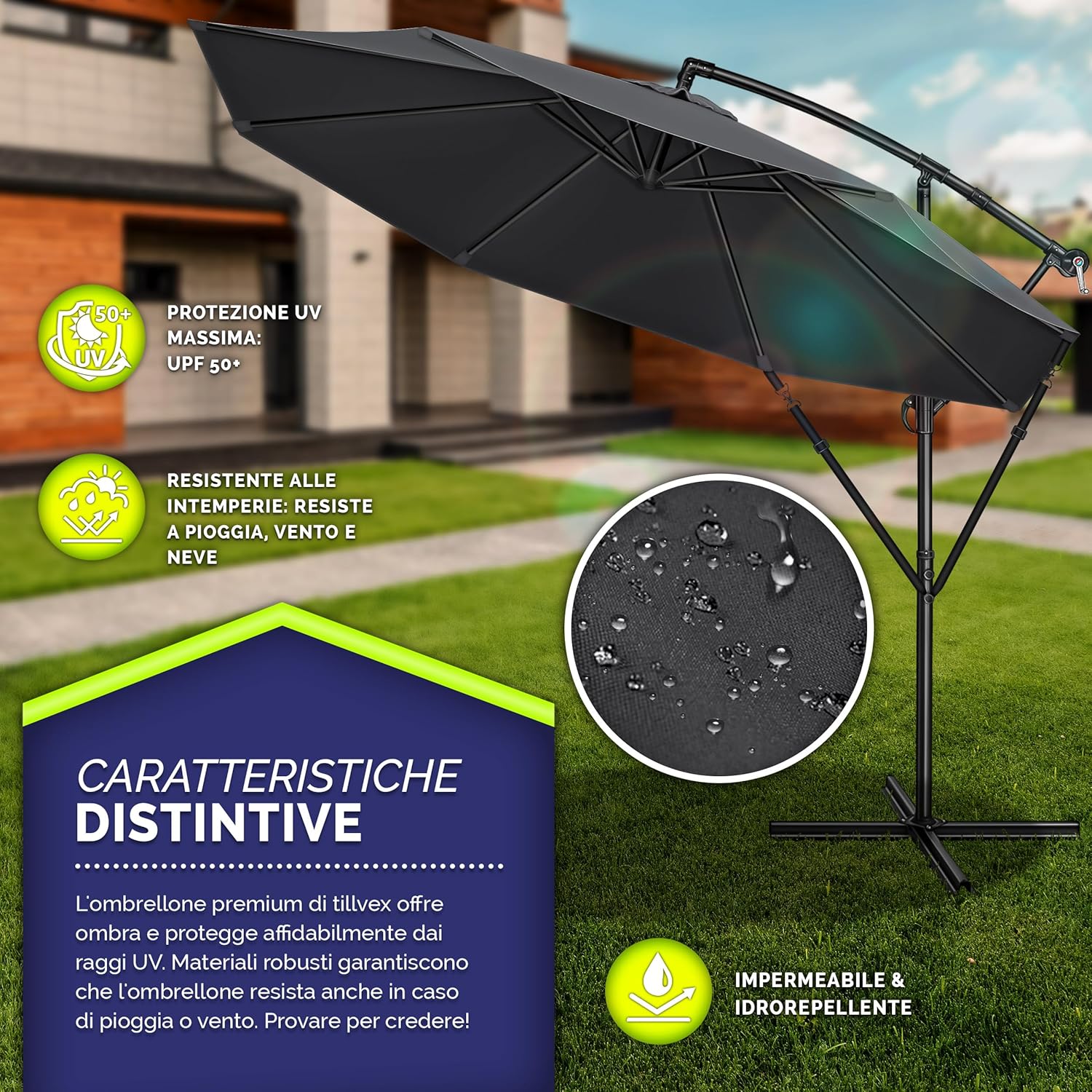 Thumbnail 1 de tillvex Ombrellone Ø 300 cm con manovella 🌂