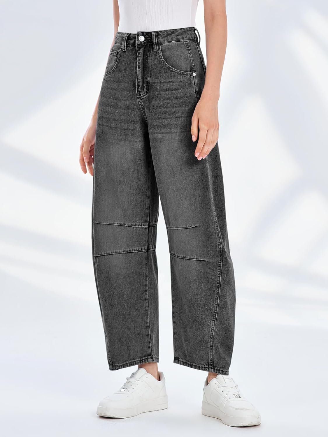 Detalle de PLNOTME Women’s Baggy Boyfriend Jeans (Vintage Wide-Leg, Mid-Rise Ankle) with Pocket Storage