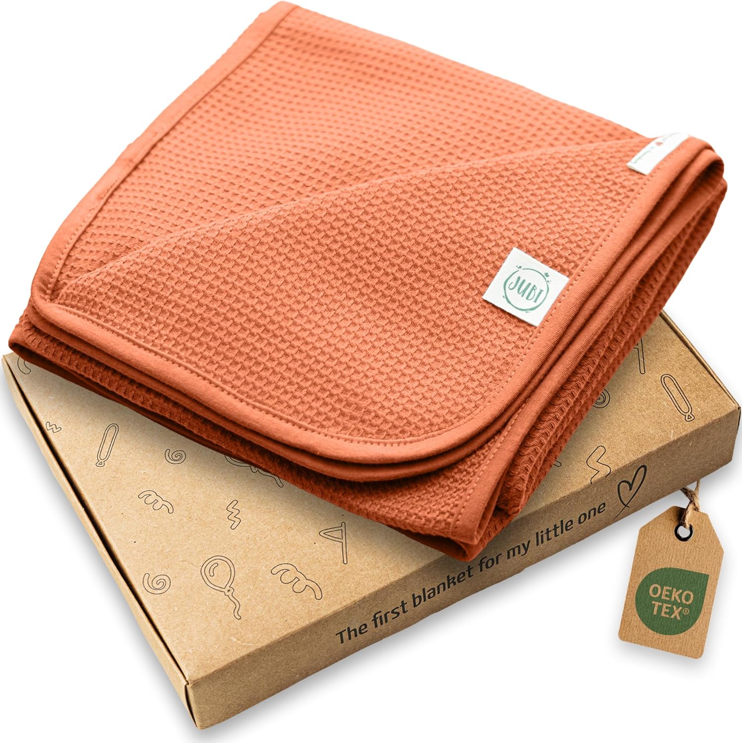 Detalle de Jubi Coperta Neonato Estiva 70x100 cm in Cotone – Morbidezza e Traspirabilità per Carrozzina, Lettino e Passeggino (Marrone Ruggine)