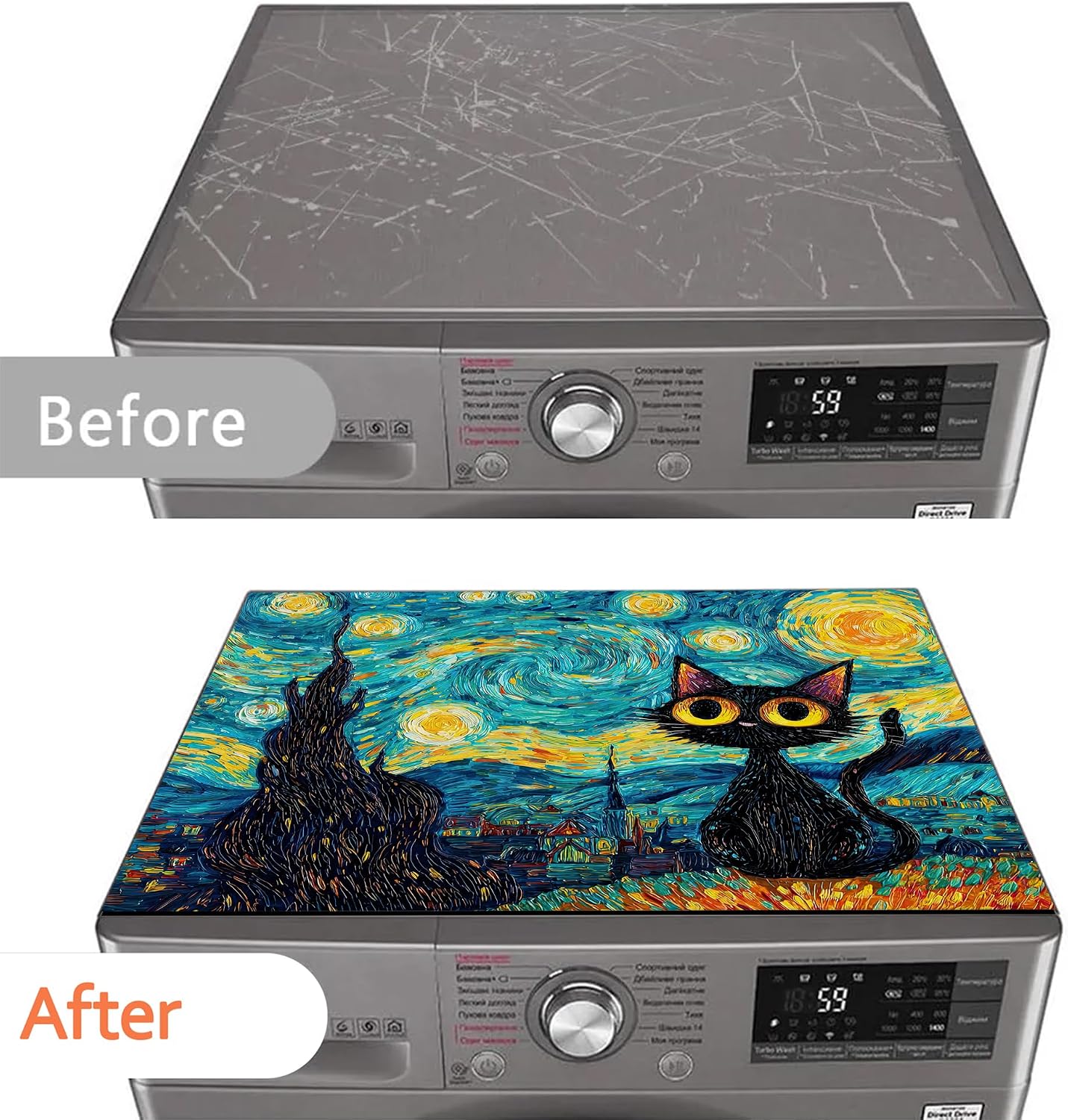 Thumbnail 5 de MTEXYMG MTEXYMG-dryer cover-01 Starry Night Black Cat Washer and Dryer Mat, 23.6 x 19.7 in