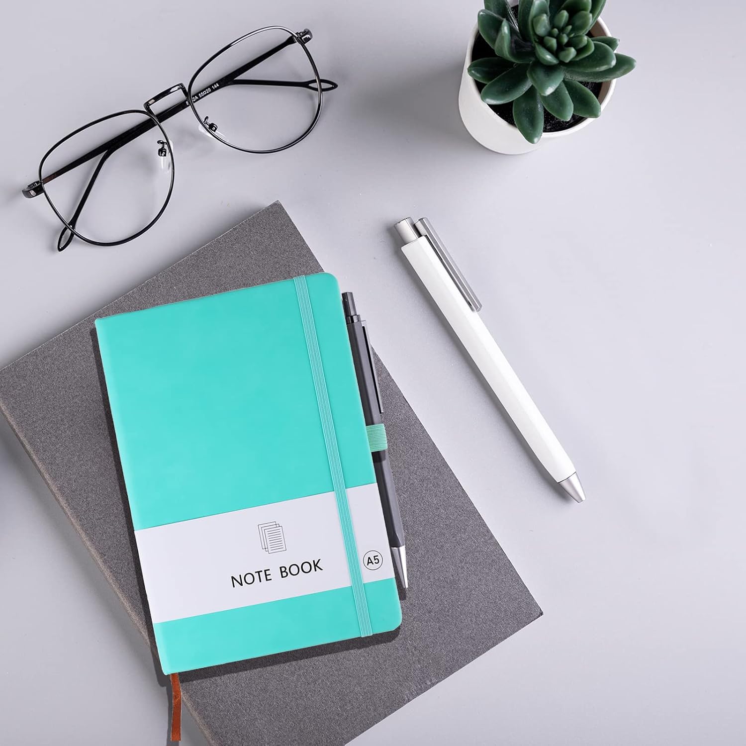 Thumbnail 4 de A5 Notebook 2-Pack (Hardback) with Elastic Closure, Bookmark, Pen Loop — Black + Cyan