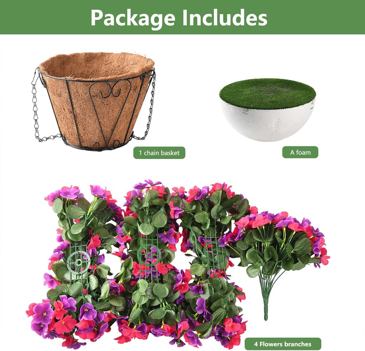 Thumbnail 5 de INQCMY Artificial Hanging Flowers Basket for Outdoor Decor – 4 Faux Begonia in Planter Look (Orchid Rose Red)