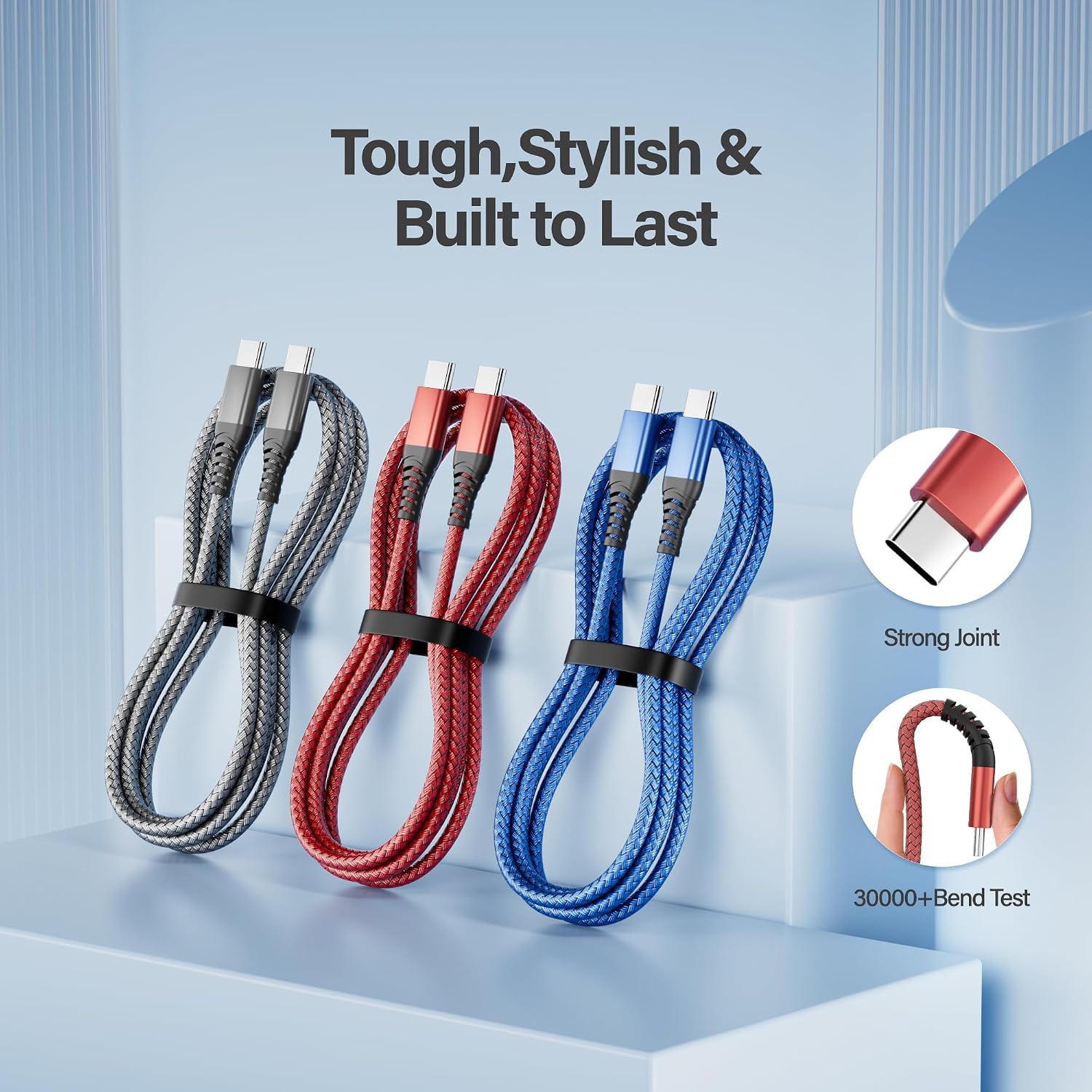 Thumbnail 4 de USB C Charger Cable 3Pack 60W 1.8m