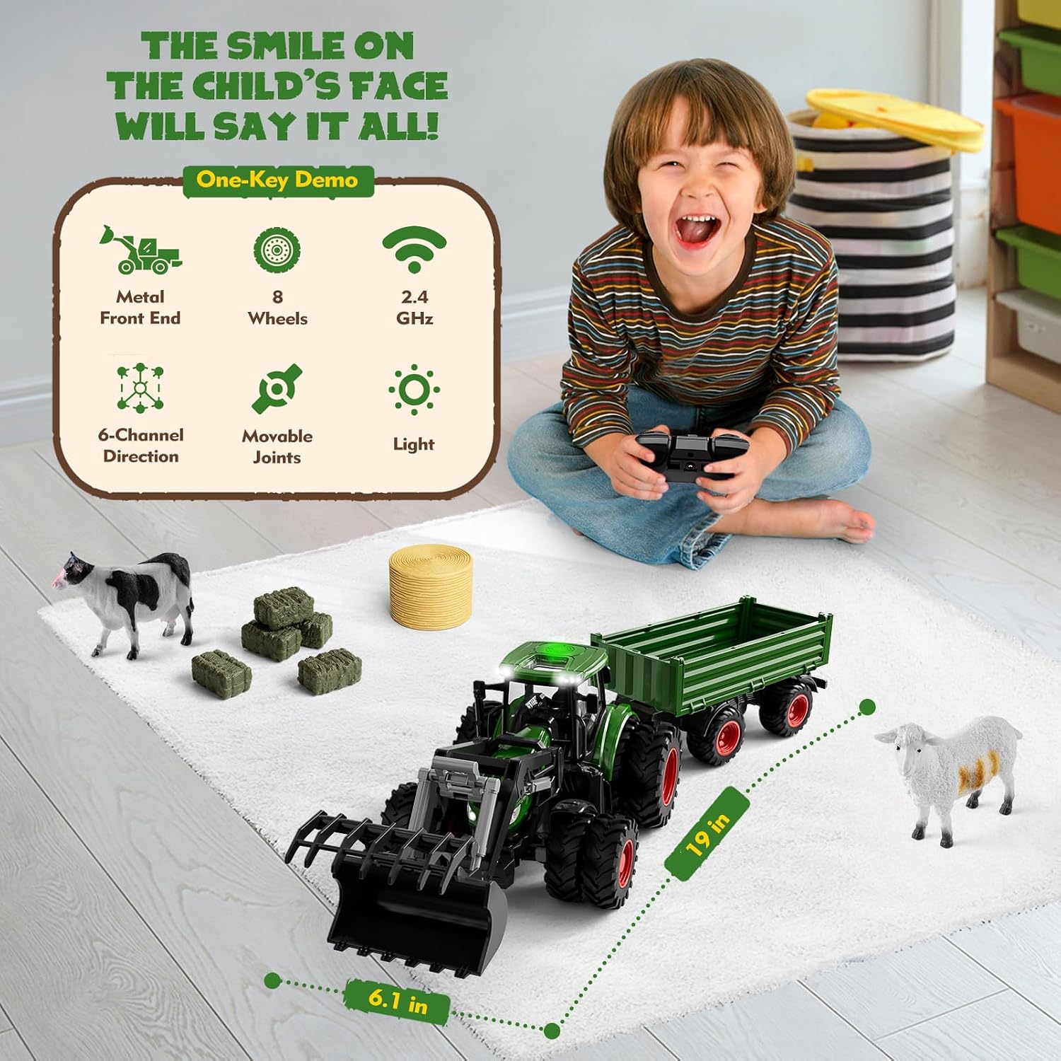 Thumbnail 6 de Remote Control Tractor Toy with Trailer 🚜