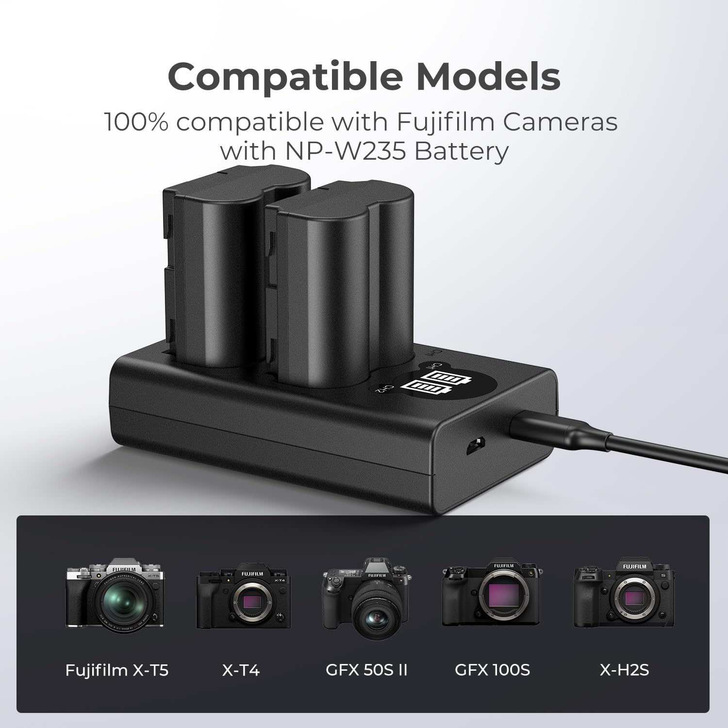 Thumbnail 2 de K&F CONCEPT NP-W235 Battery Charger with Dual-Slot and LCD Screen for Fujifilm X-Series