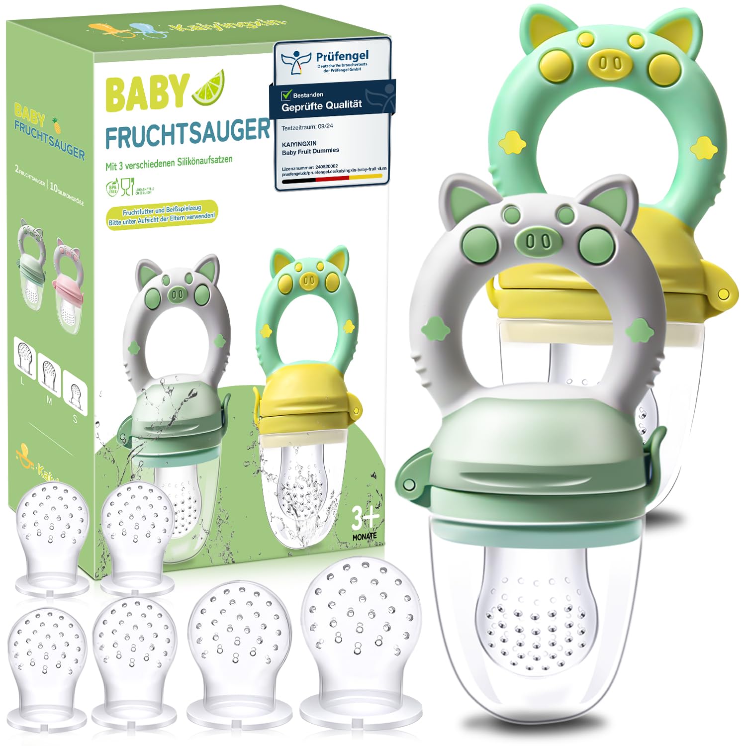Detalle de Fruchtsauger Baby – 2 Stück Obstschnuller zum Befüllen, 2024 Upgrade, BPA-frei, Breisauger, 8 Silikon-Sauger in 3 Größen