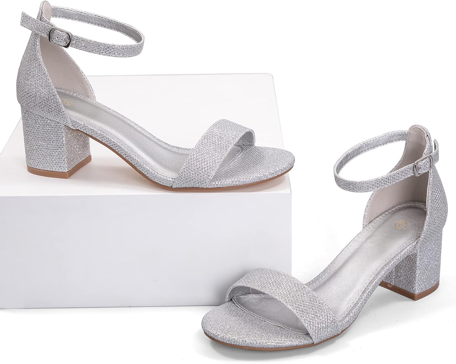 Detalle de mysoft Women’s Chunky Low Heels Open Toe Block Heeled Ankle Strap Pump Sandals