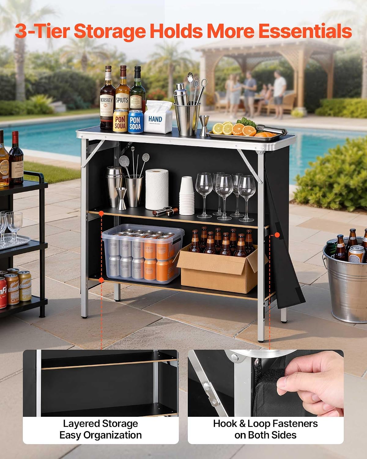 Detalle 2 de VEVOR Folding Bar Table, 38.6 x 15.2 x 34.3 in
