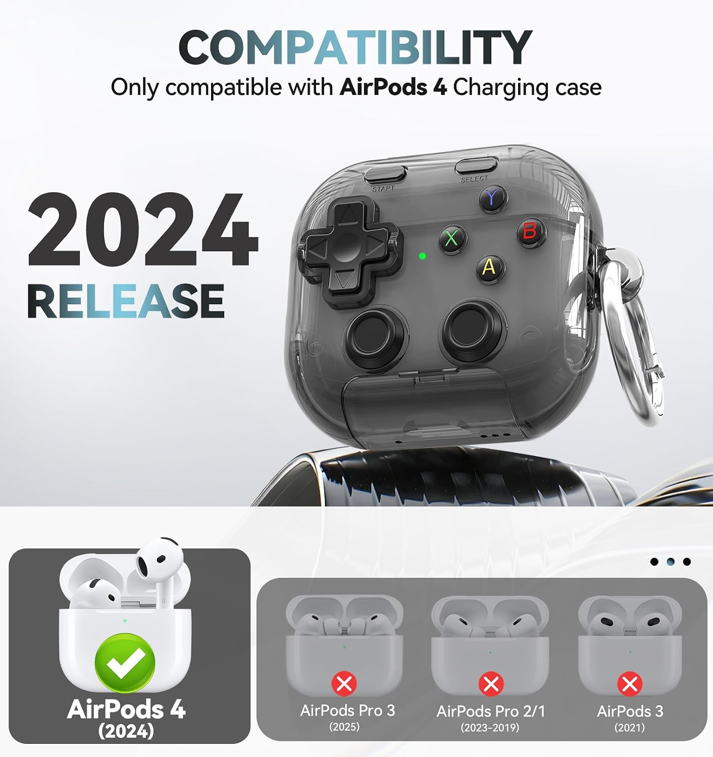 Detalle de Polislime AirPods 4 Case Cover (2024) with Safety Lock, Pressable Button, and Built-in Phone Stand