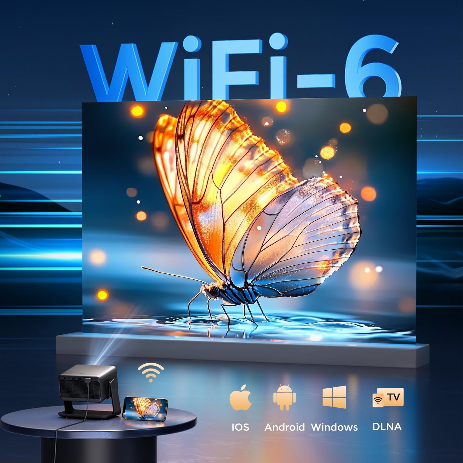 Thumbnail 4 de Projecteur portable AMEELA 30000 lumens avec WiFi, Bluetooth 5.2, auto-focus et correction trapézoïdale