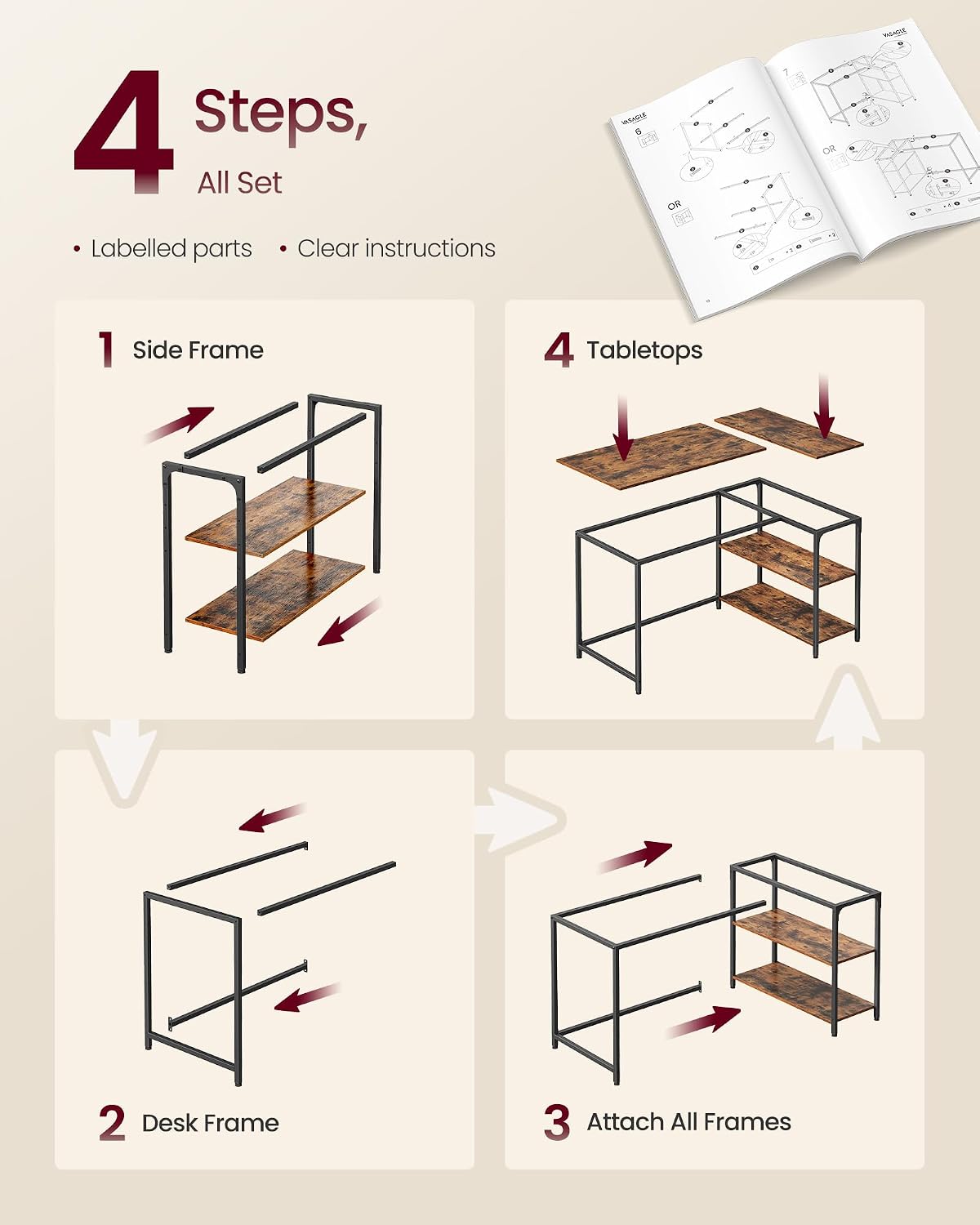 Thumbnail 6 de VASAGLE L Shaped Corner Desk 110x80 cm