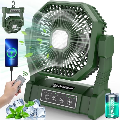 Detalle de Multper Camping Ventilador con Luz LED y Control Remoto — Ventilador Recargable 4 Velocidades para Tienda y Exterior