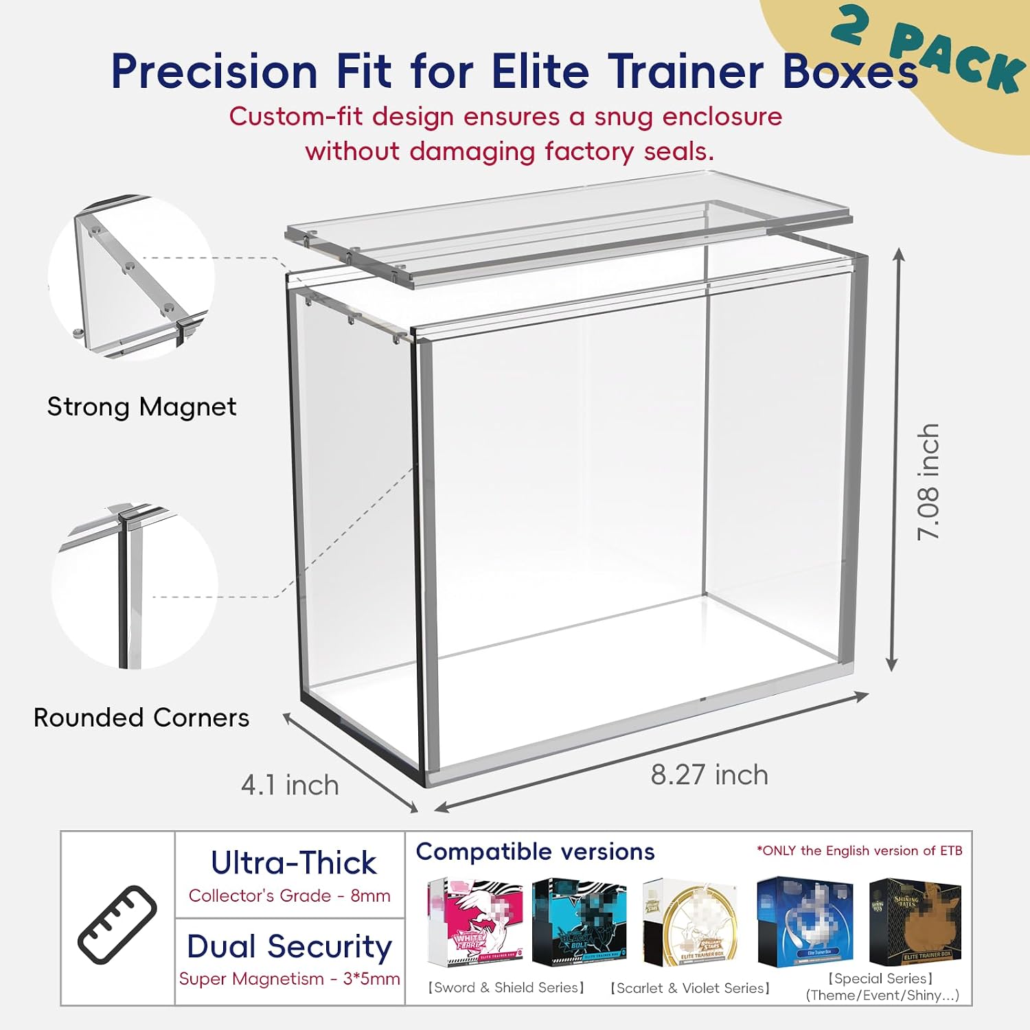 Detalle de ETB Protector Case 2 Pack: Acrylic Display Boxes with Sliding Magnetic Lid