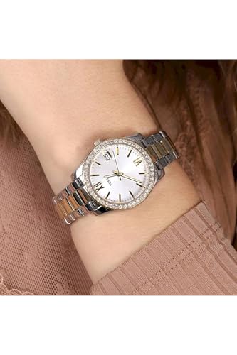 Detalle de Fossil Reloj Cuarzo Mujer 32 mm con dial analógico en tono oro y correa de metal bicolor ES4319