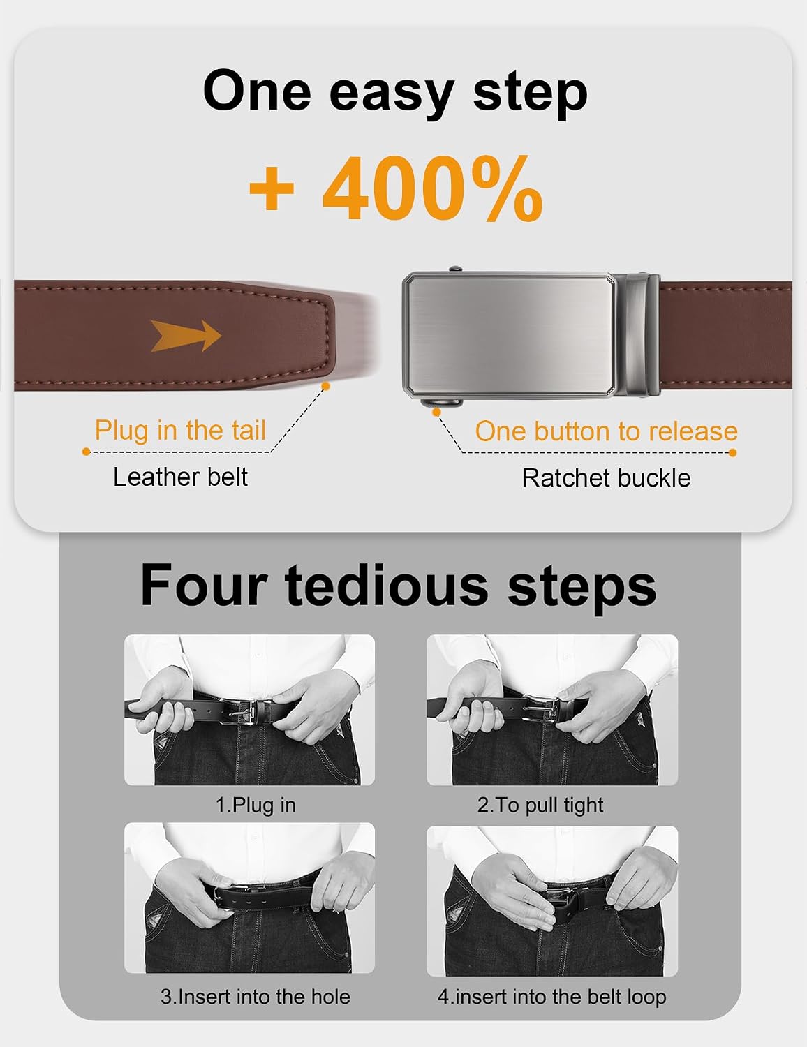 Detalle de JUKMO Herren-Gürtel aus Leder mit 35 mm Ratschen-Automatikschließe