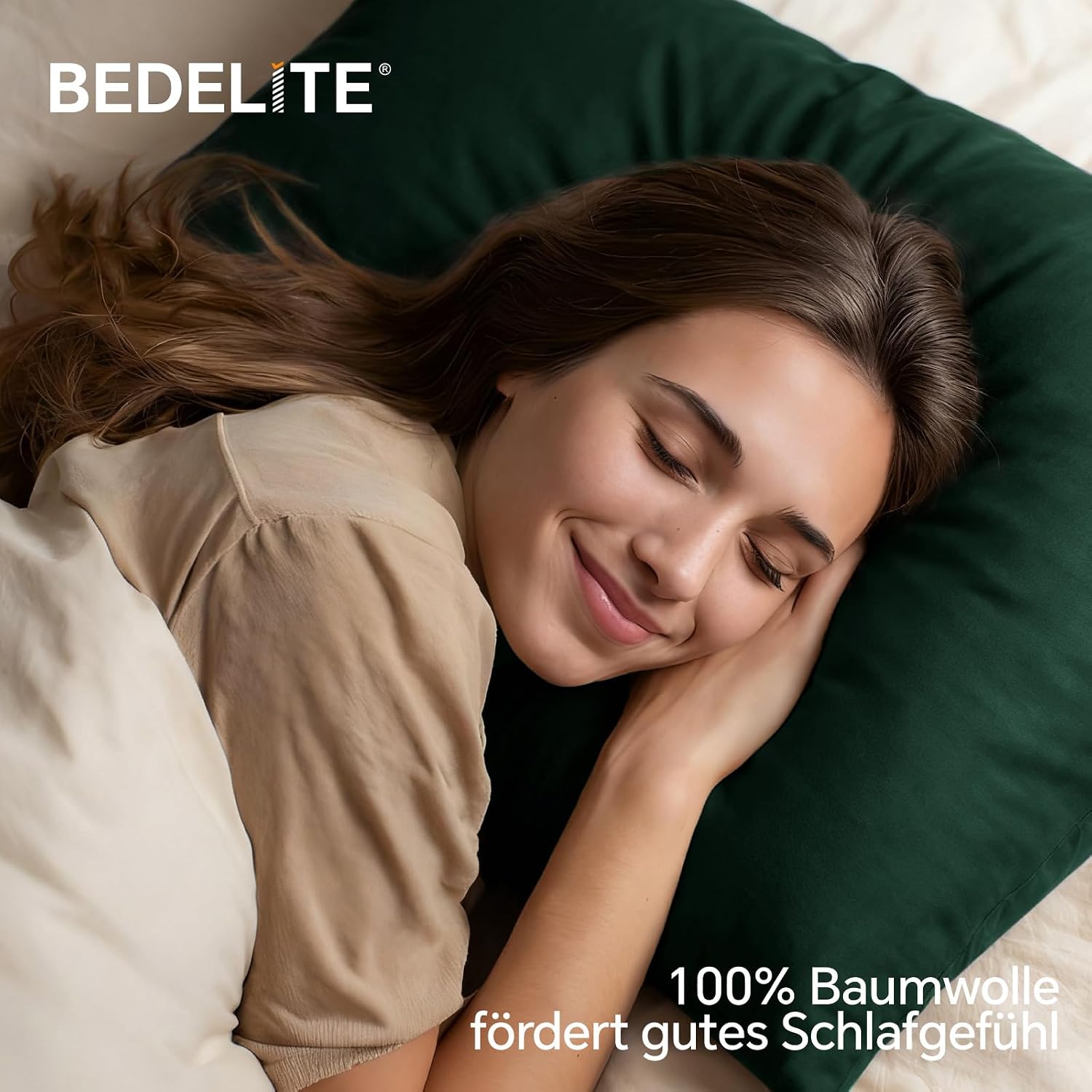 Detalle 2 de BEDELITE Kissenbezug 40x80 cm aus Baumwolle, dunkelgrün – 2er-Set mit extra langem Reißverschluss