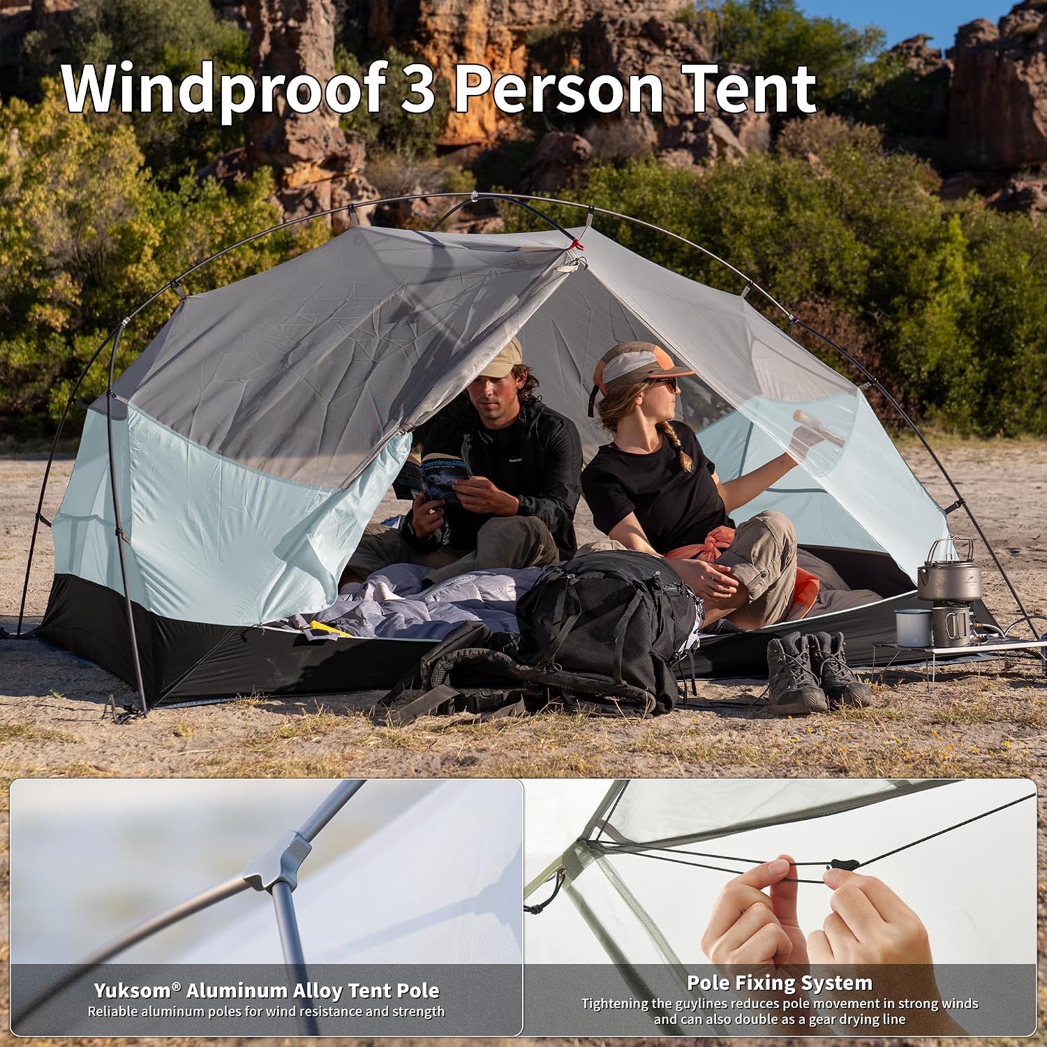 Thumbnail 4 de Naturehike Mongar Base koepeltent voor 2-3 personen, 3000 mm waterkolom, 2 deuren