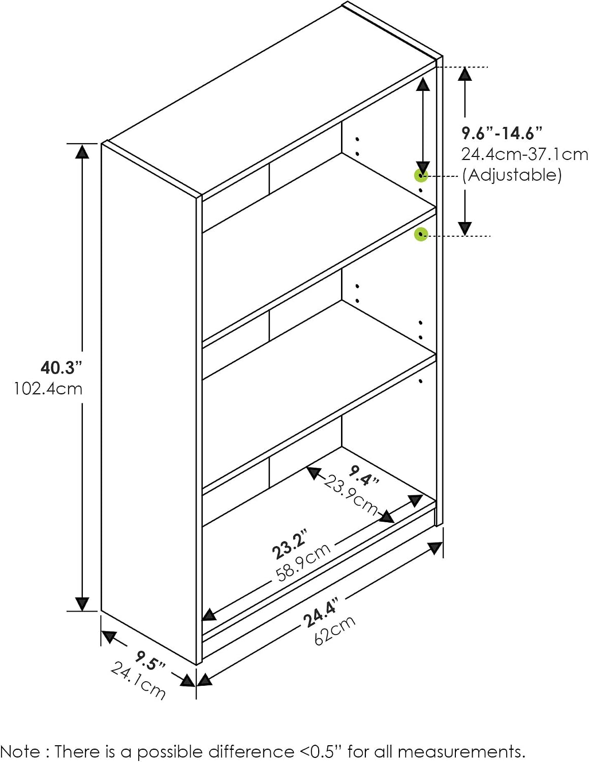 Detalle de Furinno Jaya Librería ajustable 3 niveles 62 cm