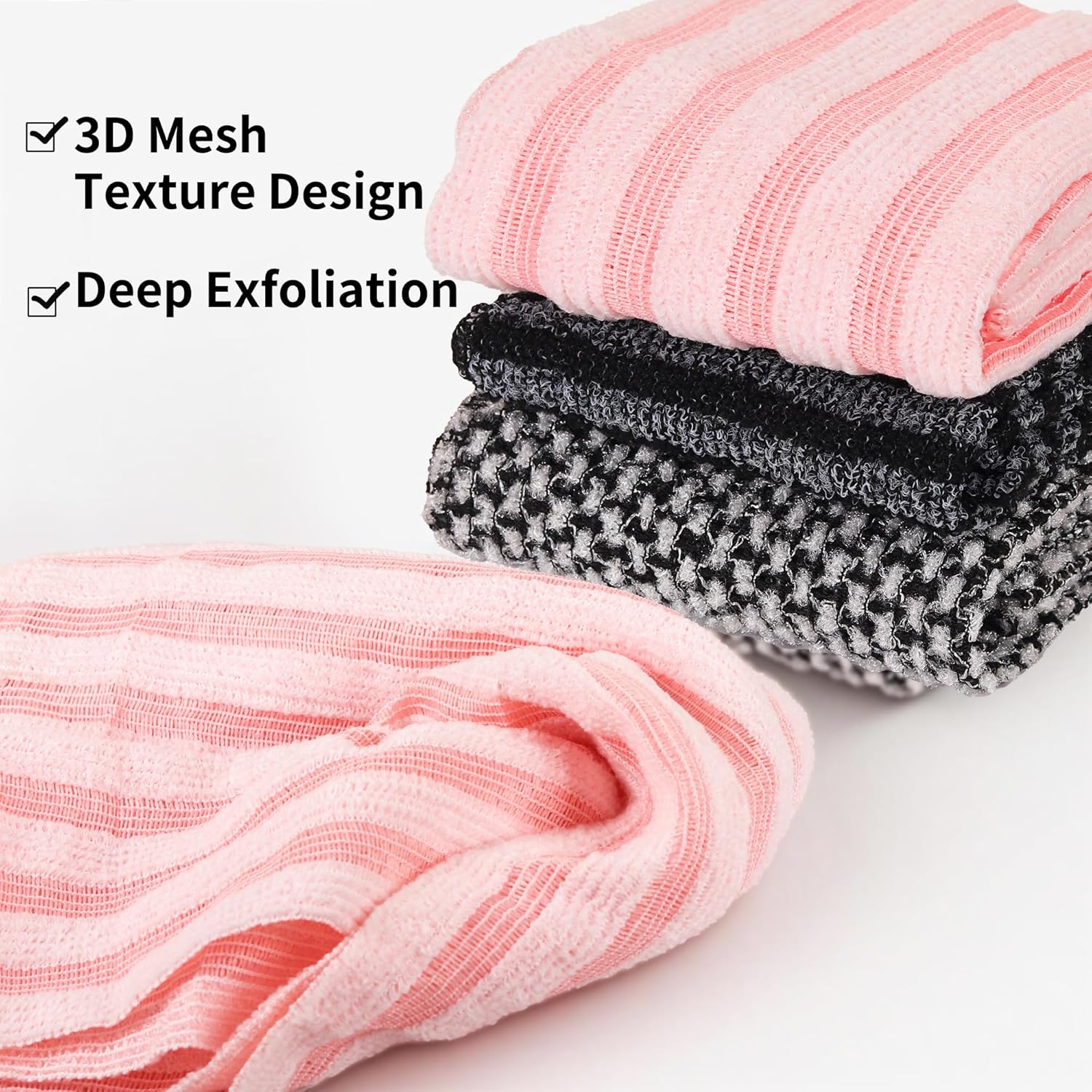 Thumbnail 5 de Herbbree 3Pcs Exfoliating Shower Towel – Extra Long Japanese Back Scrubbing Set (Black, Grey, Pink)