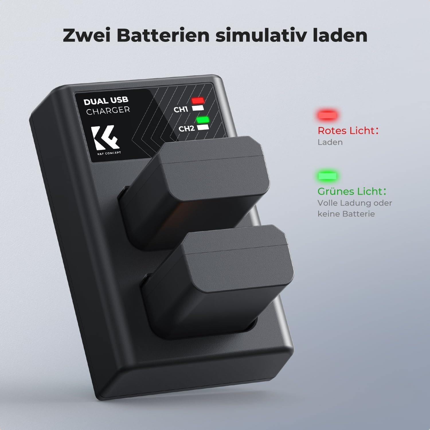 Thumbnail 3 de K&F CONCEPT NP-FW50 Kameraakku Ladegerät – 2er-Set 1100 mAh inkl. Dual-Ladeoption (Typ-C/USB-A) für Sony