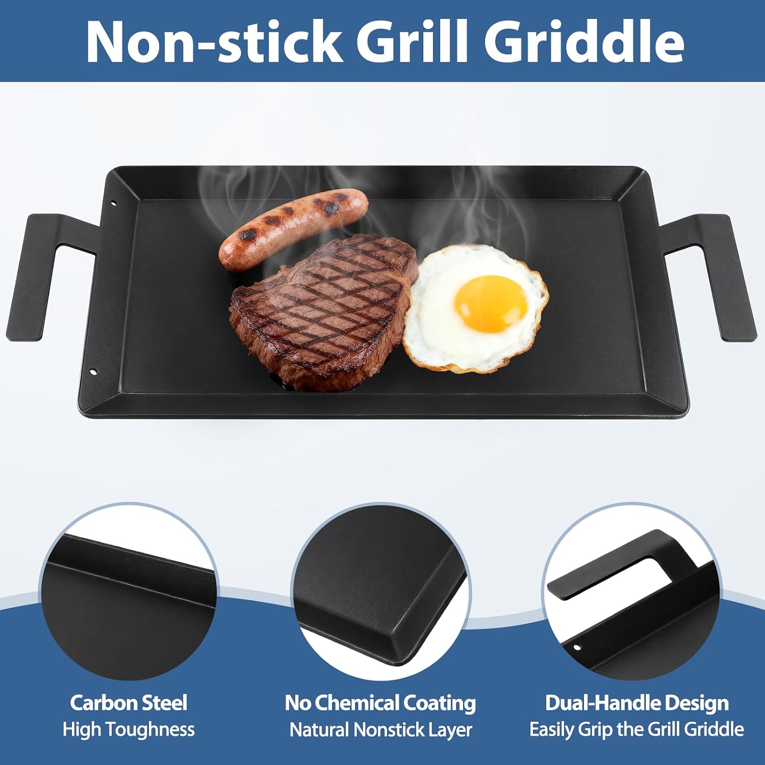 Detalle de Yuflame Grill Griddle Plate Carbon Steel Griddle, 24" x 10.5", Ceramic Nonstick