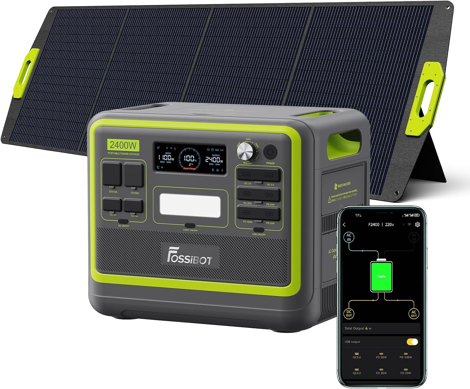 Detalle de FOSSiBOT F2400 Powerstation mit 200W Solarpanel: Zuverlässige Notstrom- und Outdoor-Lösung