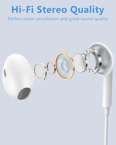 Thumbnail 3 de Écouteurs Filaires USB-C Spy Tec pour iPhone 17/16/15 – Hi‑Fi Stéréo, Microphone et Contrôle du Volume, Casque de Studio, Blancs