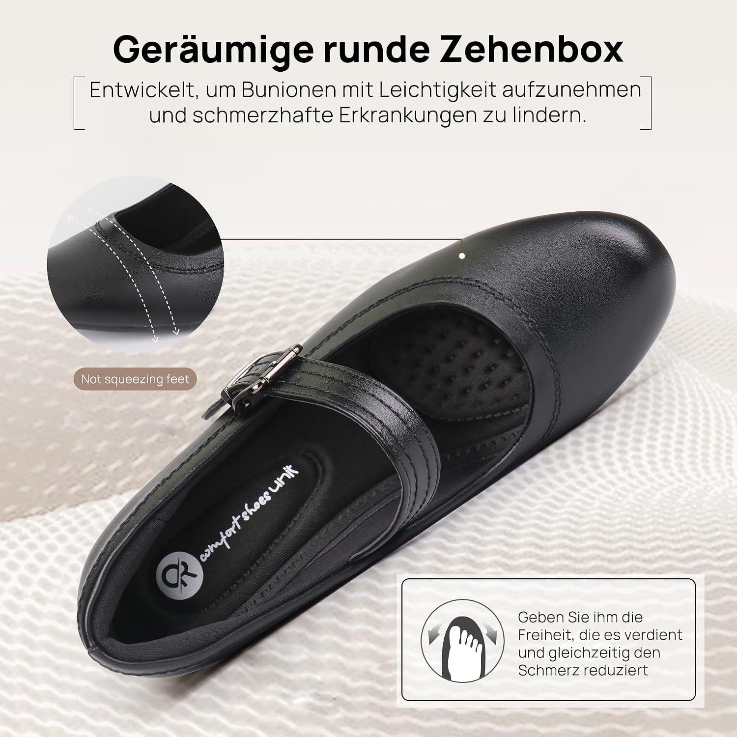 Detalle de Ortho + Rest Damen Mary Janes Pumps für Hallux Valgus – orthopädische Low-Chunky-Heels