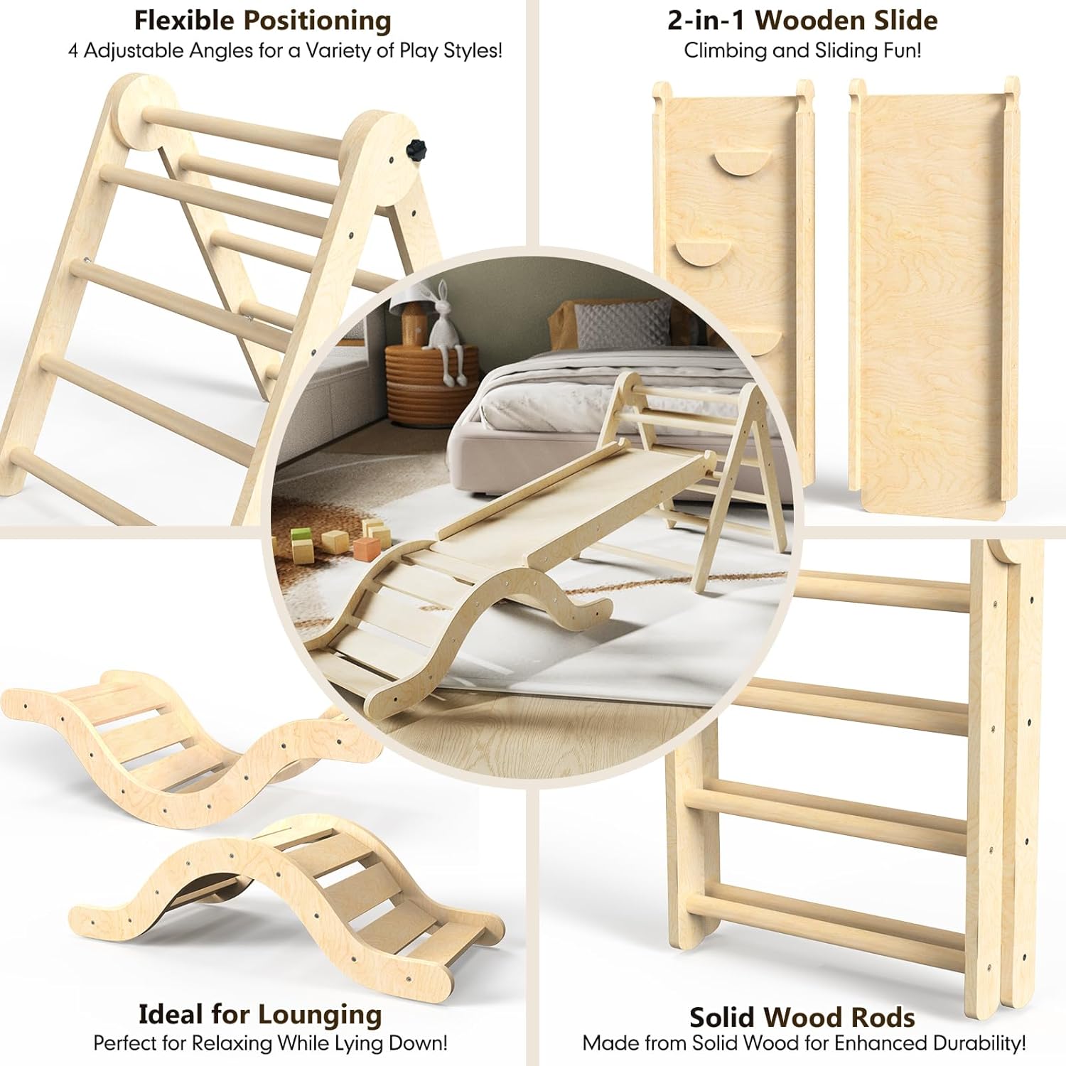 Thumbnail 5 de doowroodni Pikler Triangle Set 7in1: Premium Wooden Montessori Climber for 1–3 Year Olds