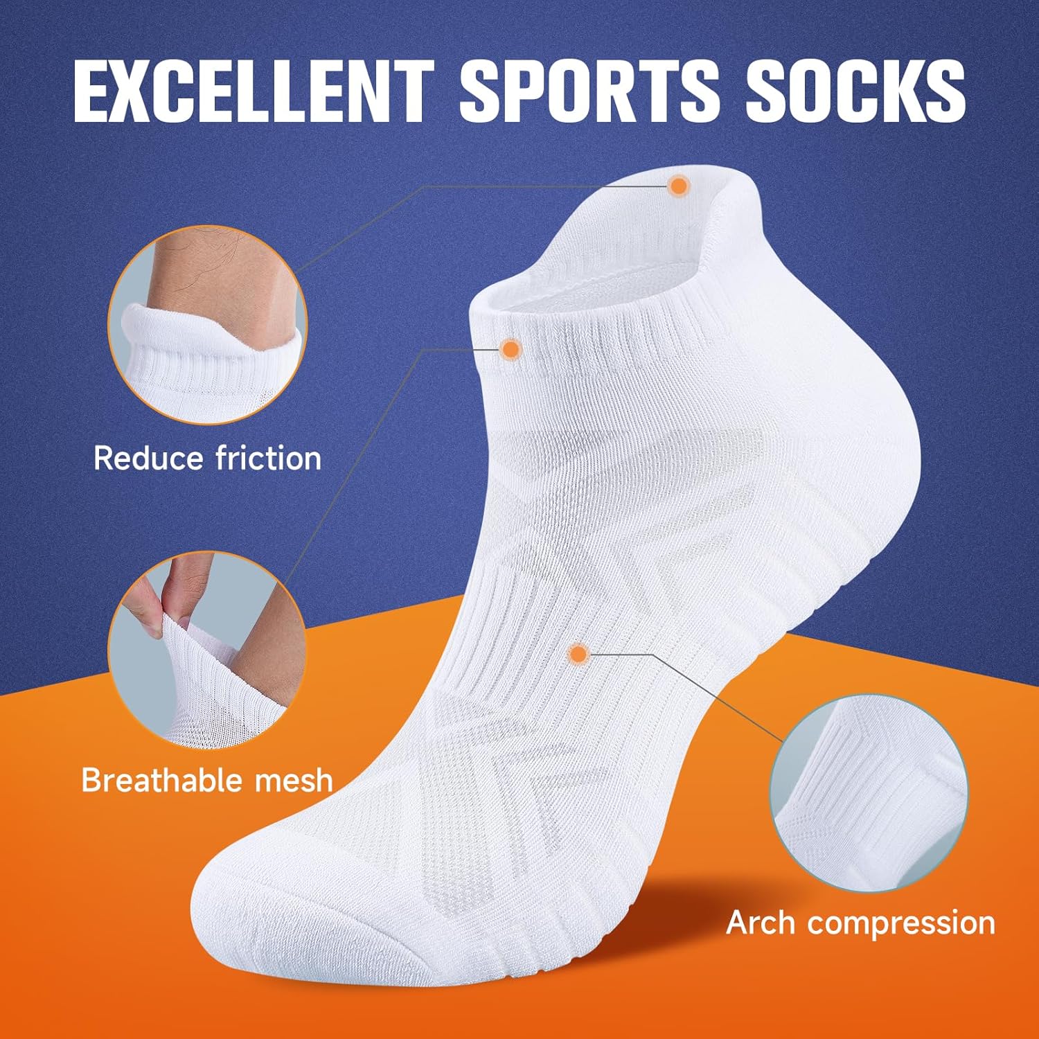 Thumbnail 2 de Benirap Mens Tranier Socks Cushioned Running Socks (6 Pairs) – Breathable Anti-Blister Ankle Sports Socks