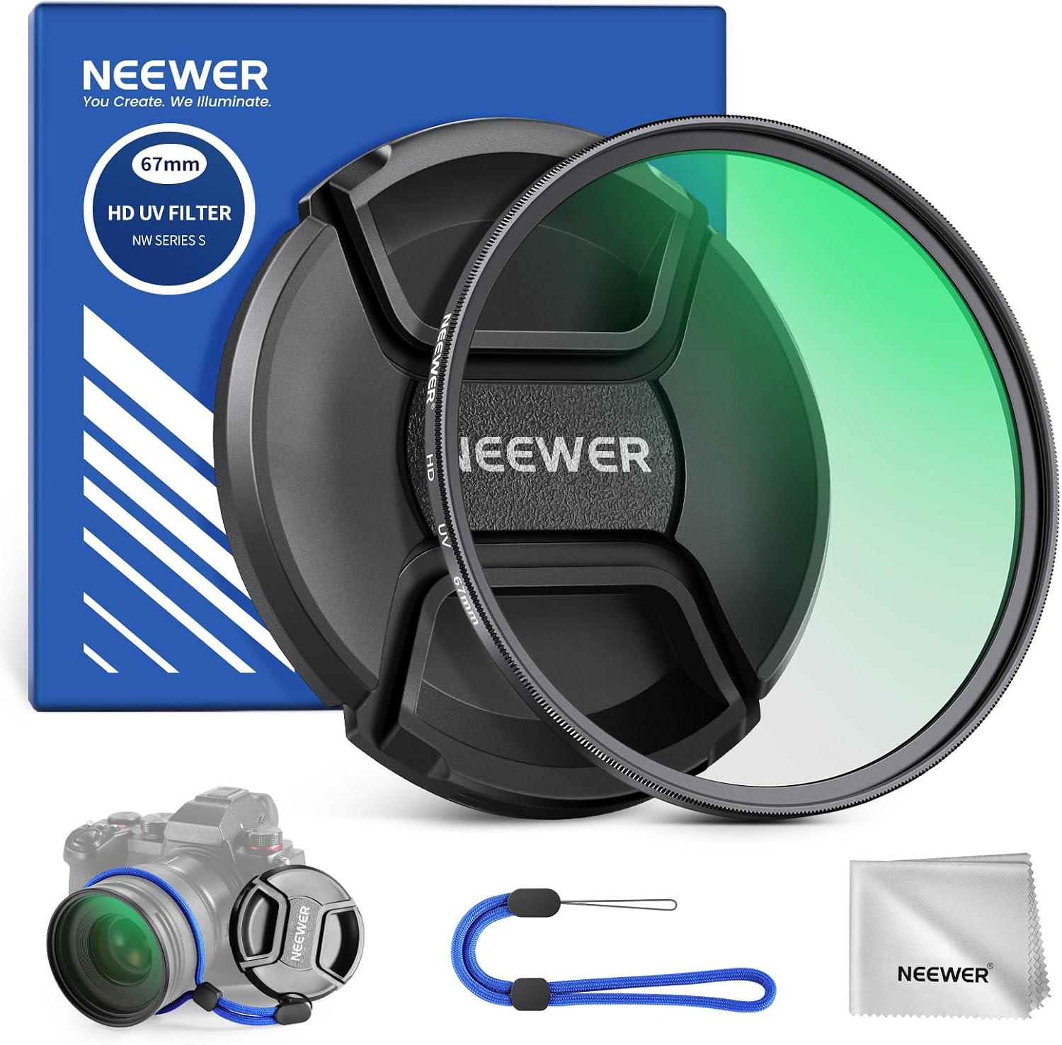 Detalle de NEEWER Filtro UV MC 67mm con Copriobiettivo: protezione ottica robusta e rivestimenti nano