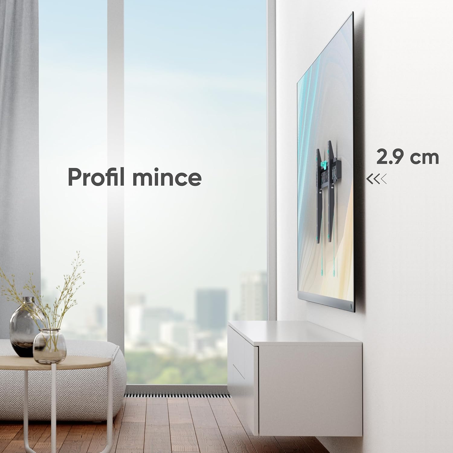 Thumbnail 2 de ONKRON Support mural TV fixe FM6-B 43–85 pouces (VESA 75x75 à 600x400) noir