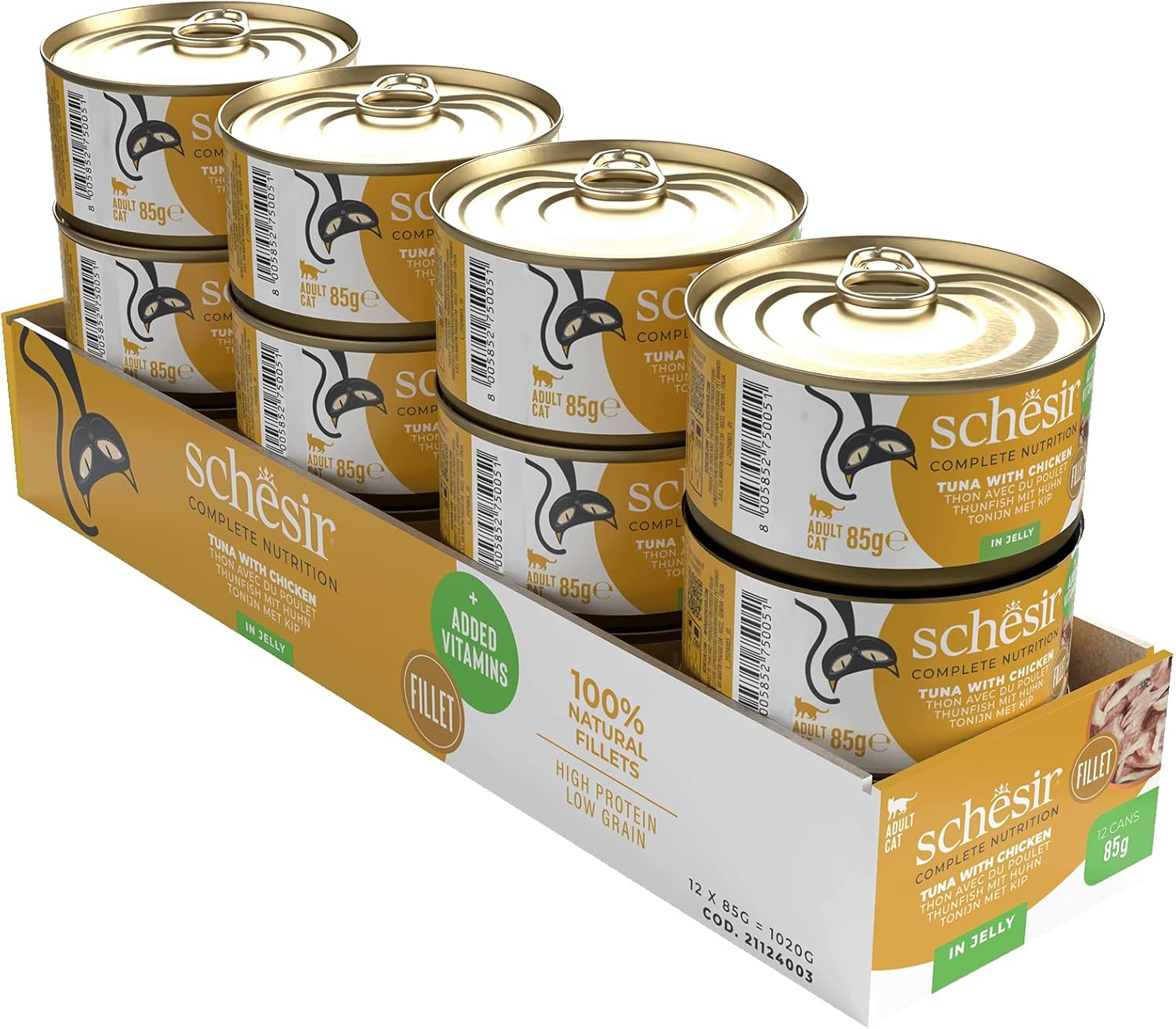 Detalle de Schesir Thon avec Poulet en Gelée – Nourriture humide pour chats, conserve, 12 x 85 g