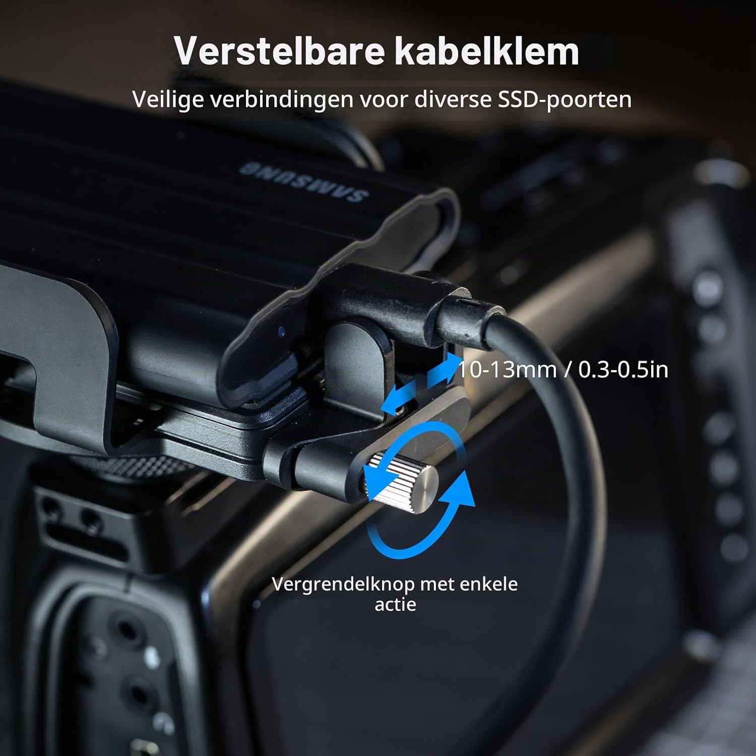 Detalle 2 de SMALLRIG 5196 universele SSD-houder met verstelbare kabelklem en Cold Shoe