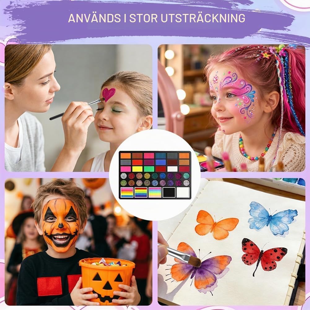 Thumbnail 6 de AYBUY ansikts- och kroppsfärg med 41 färger, schabloner och penslar