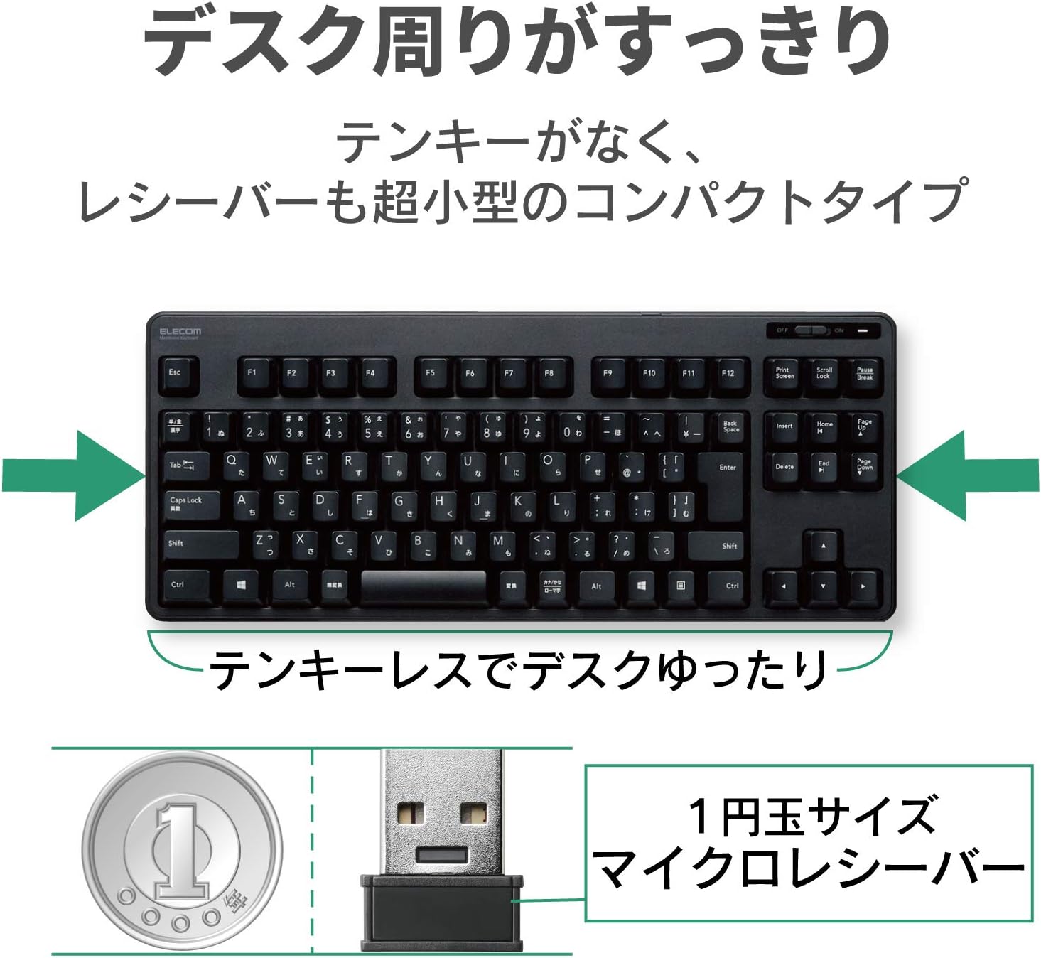 Detalle de エレコム TK-FDM105TXBK ワイヤレスメンブレンキーボード JIS日本語配列・USBレシーバー付属