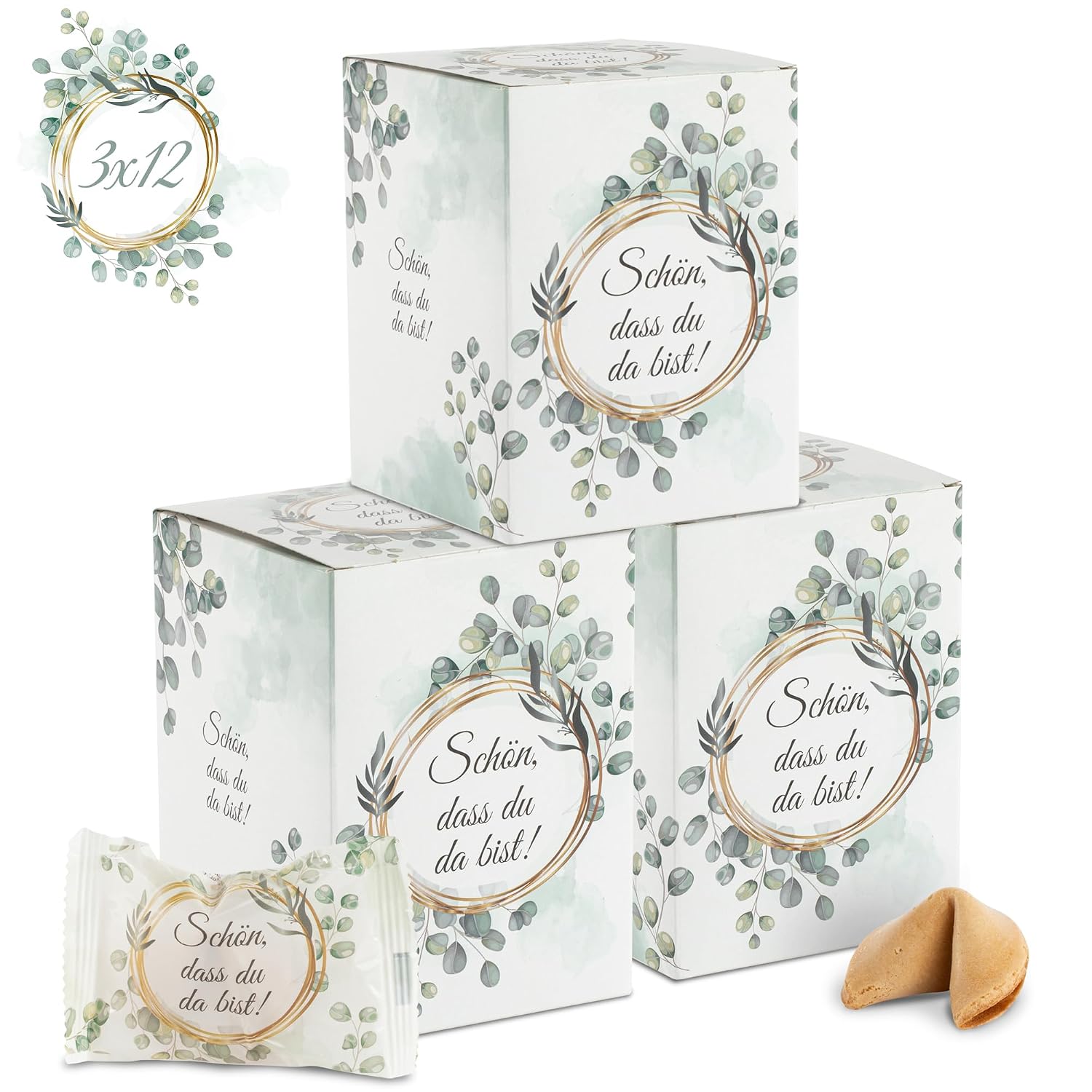 FOOD crew 36x Glückskekse „Schön dass du da bist“ – einzeln verpackt, vegan als Gastgeschenk für Hochzeit & Co.