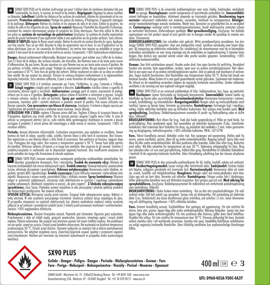 Detalle de SONAX SX90 Plus Multifunktionsöl 400 ml 🛢