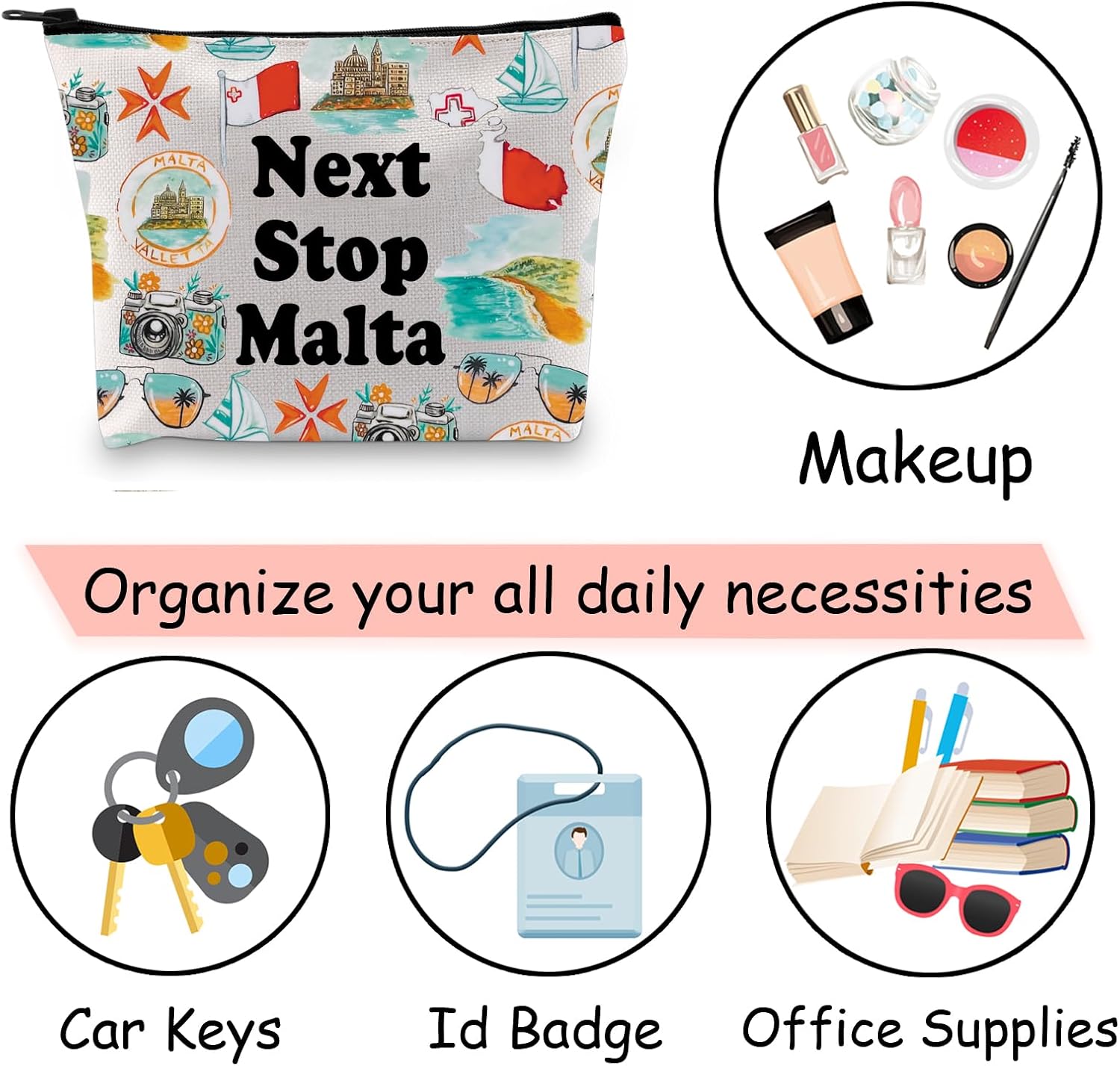 Detalle 2 de JXGZSO Malta Cosmetic Pouch Canvas
