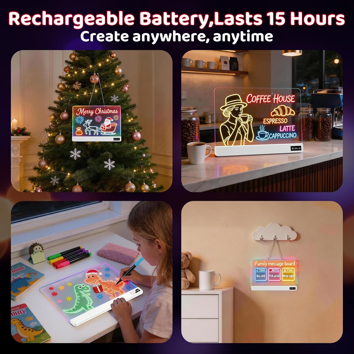 Detalle 2 de SROT led1-1 17-Inch LED Drawing Board, Rechargeable Acrylic Dry-Erase Pad