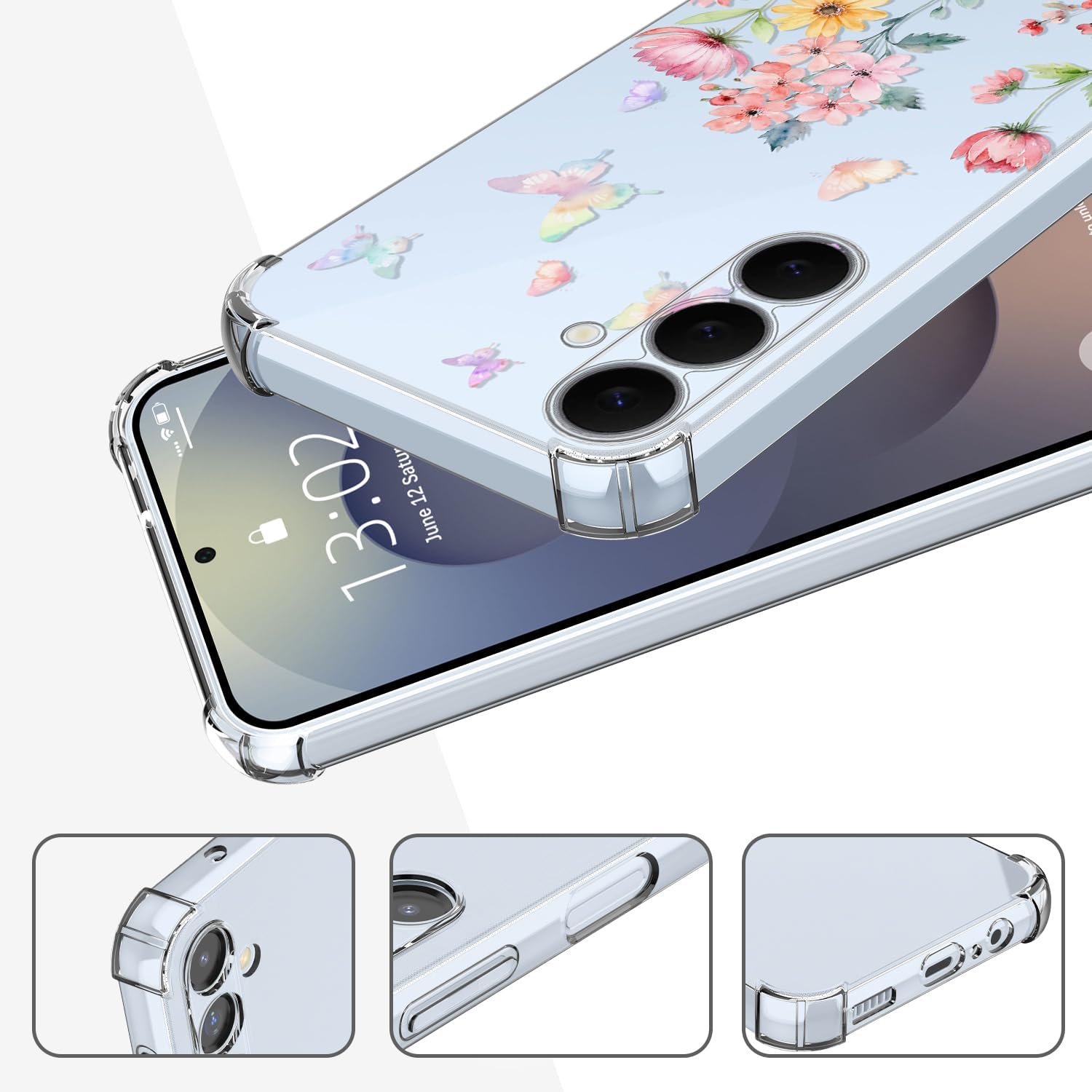 Detalle 2 de Nuxiady Hülle für Samsung Galaxy S25 FE 5G – Transparente Silikonhülle mit Blumen-Design