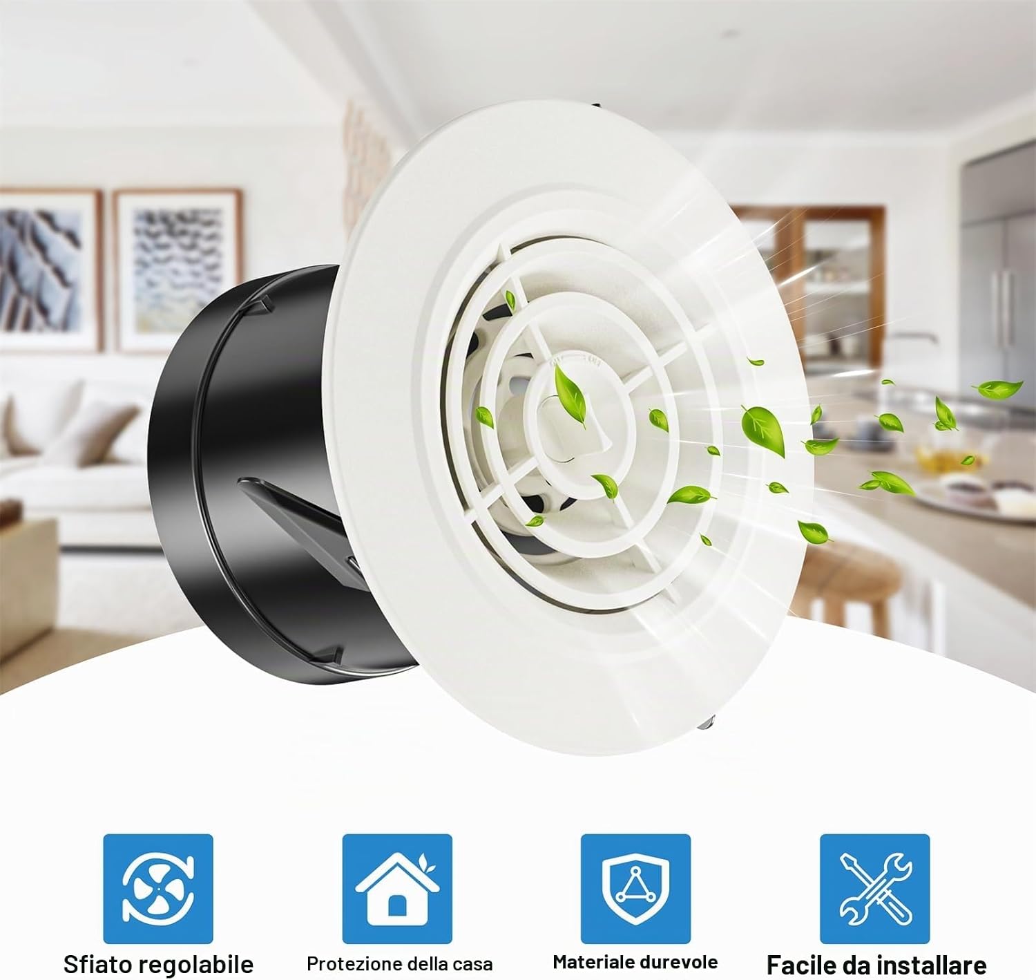 Thumbnail 5 de Hon&Guan 75mm Condotti di Ventilazione Rotonda in ABS con Protezione Insetti e Valvola Regolabile – Bianco