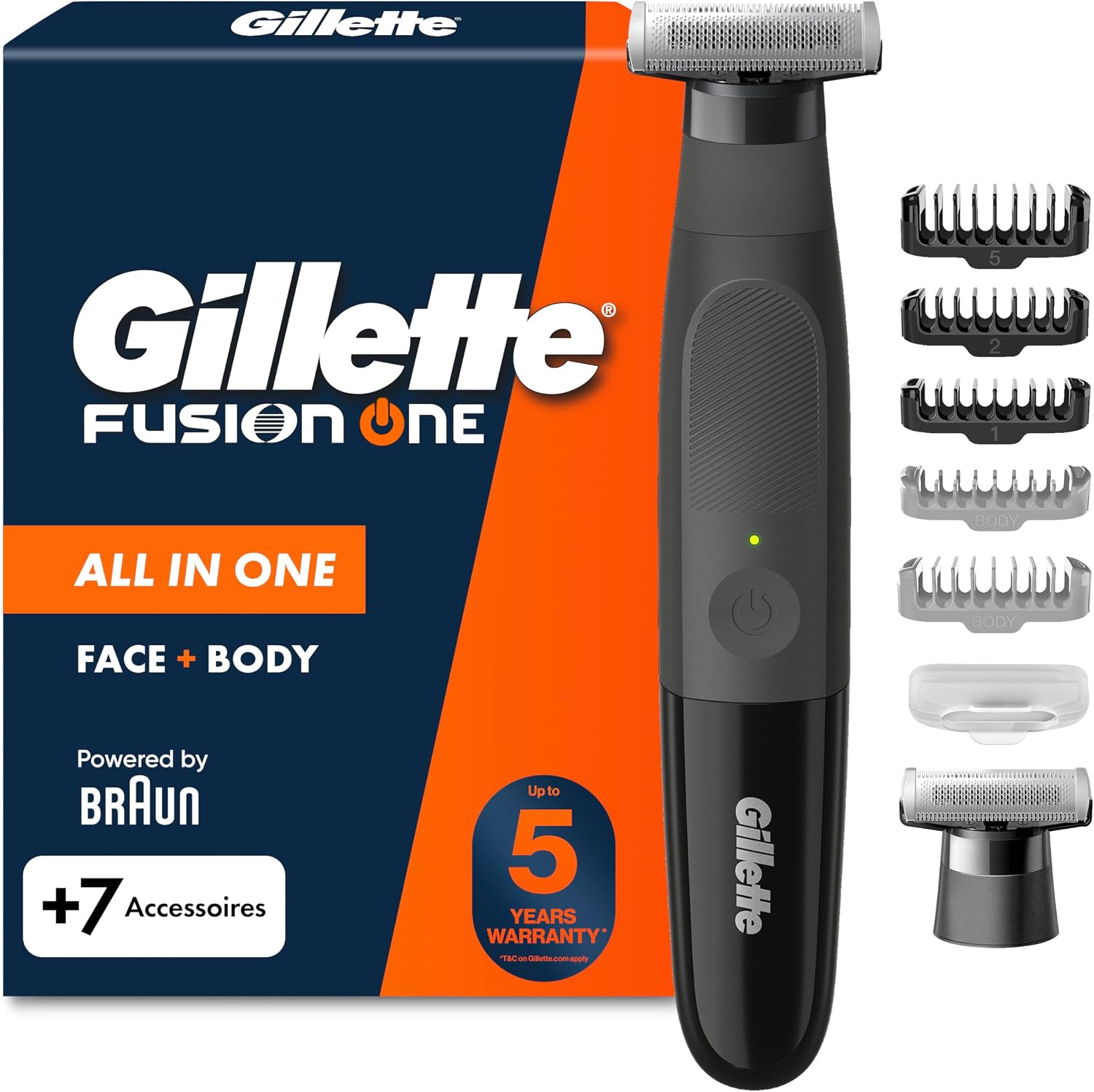 Detalle de Gillette Fusion One (Braun) – tondeuse et rasoir électrique homme hybride tout-en-un, tête pivotante, étanche