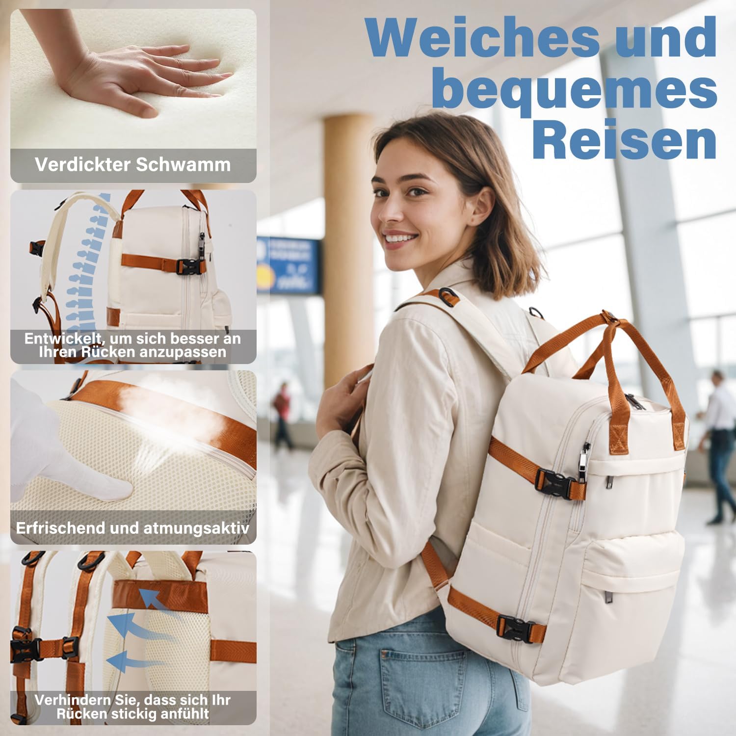 Thumbnail 4 de COOLIFE Handgepäck Rucksack 45×36×20 cm mit Laptopfach – Weekender für Kurztrips (dunkelgrün)
